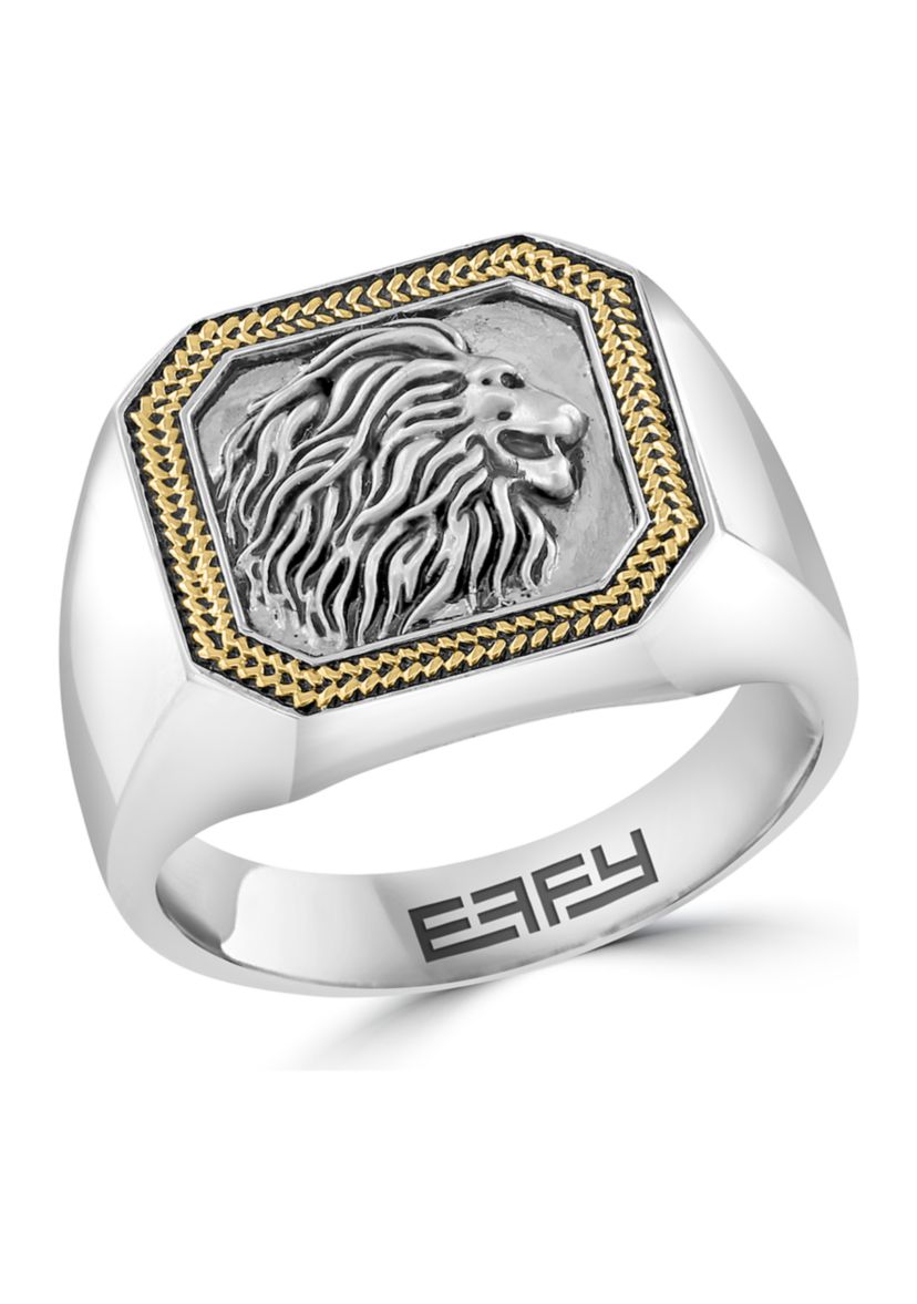 Mens Lion Ring in Gold Over Sterling Silver