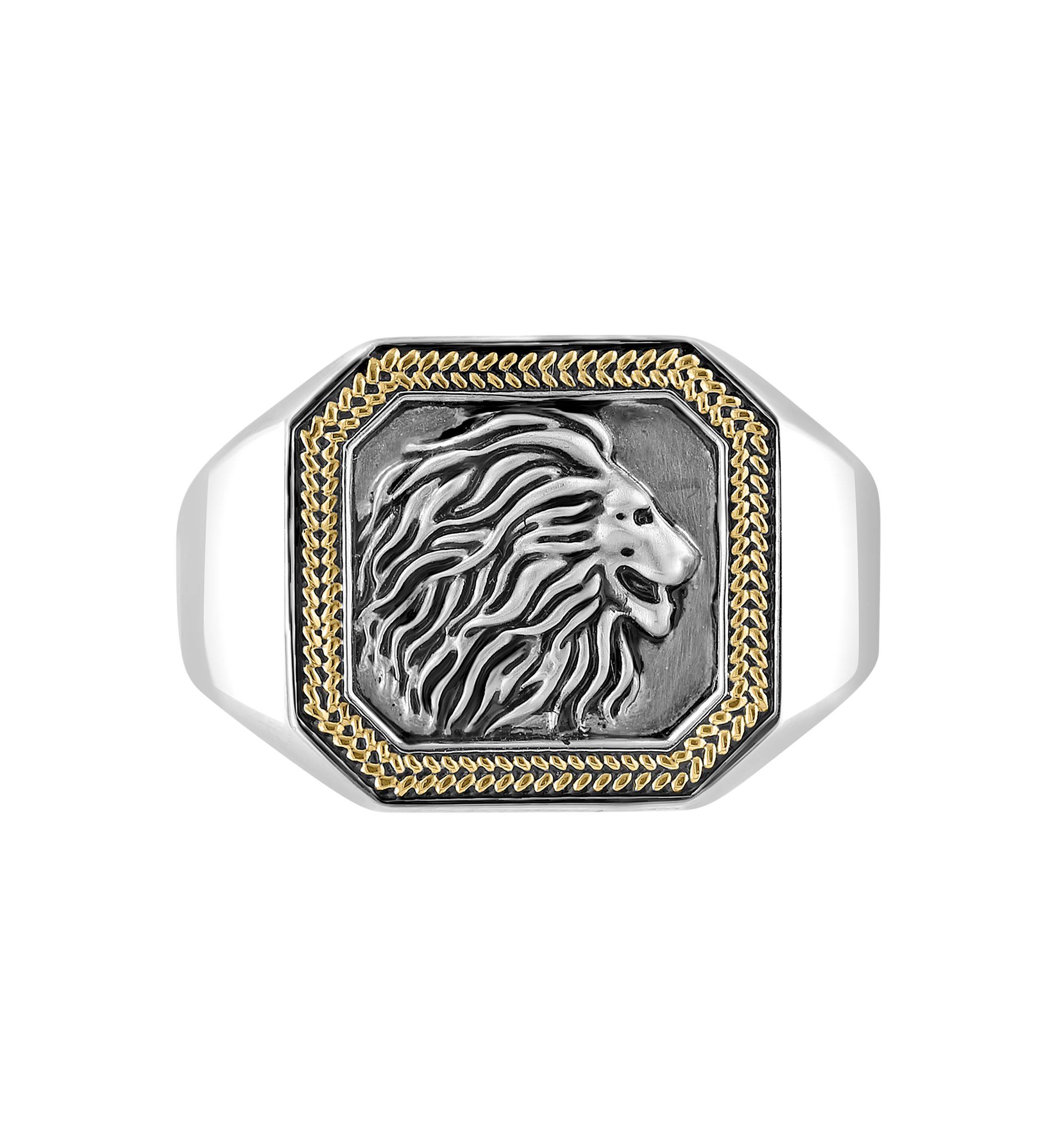 Mens Lion Ring in Gold Over Sterling Silver