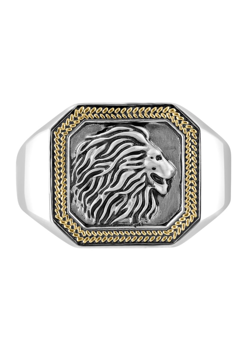 Mens Lion Ring in Gold Over Sterling Silver