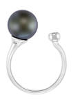 Black Tahitian Pearl and White Sapphire Ring in Sterling Silver