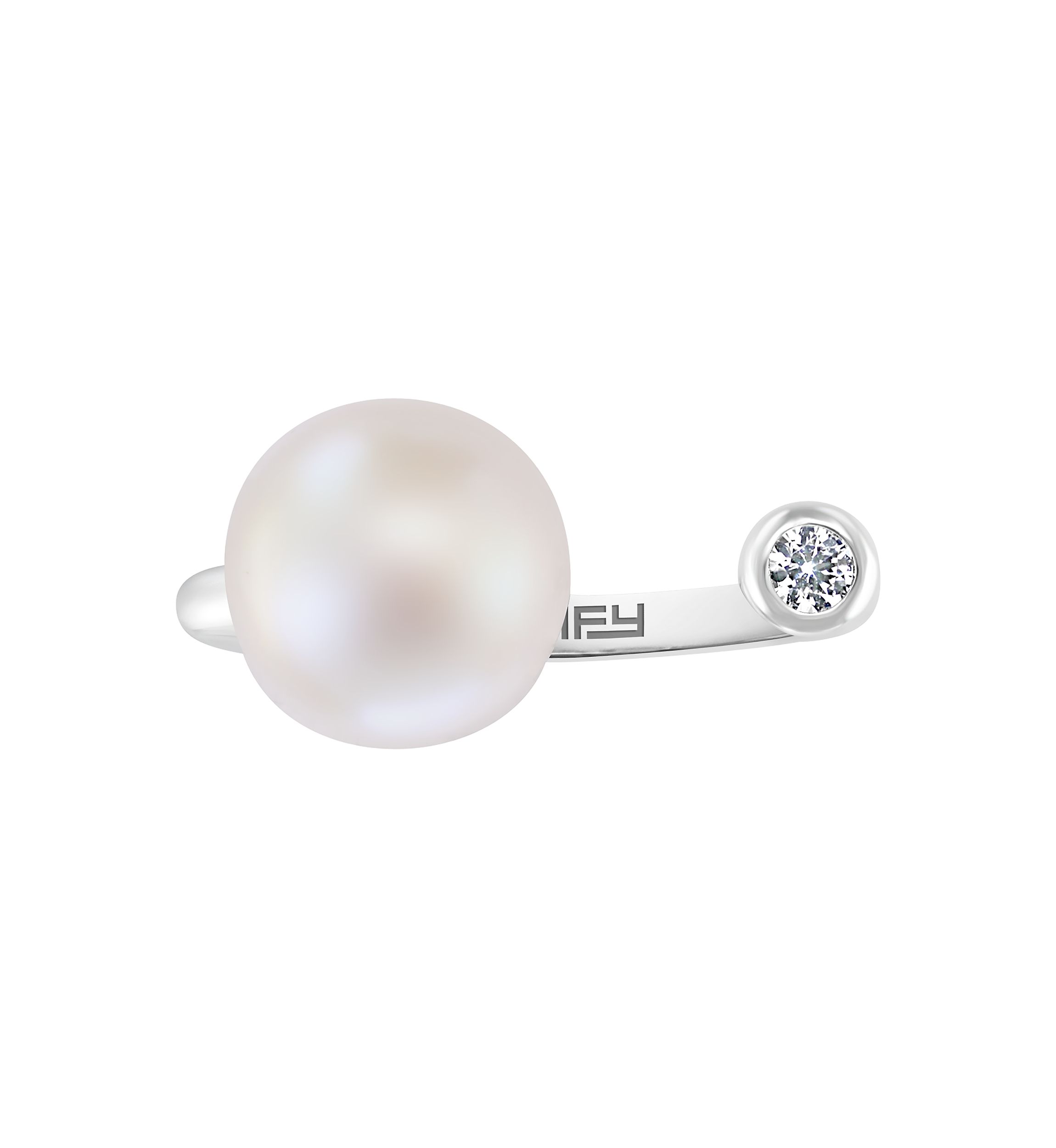 Freshwater Pearl and White Sapphire Ring in Sterling Silver 