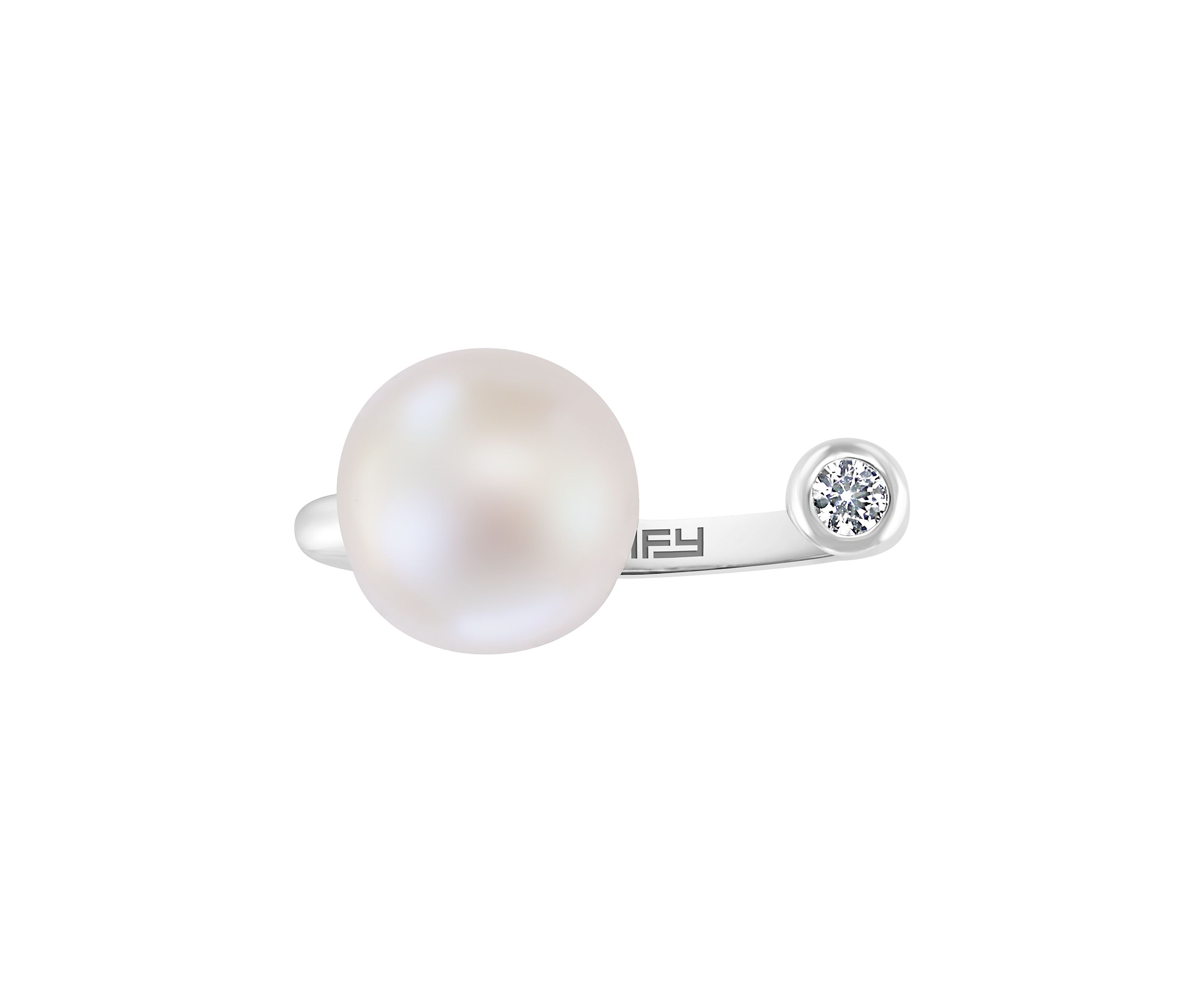 Freshwater Pearl and White Sapphire Ring in Sterling Silver 
