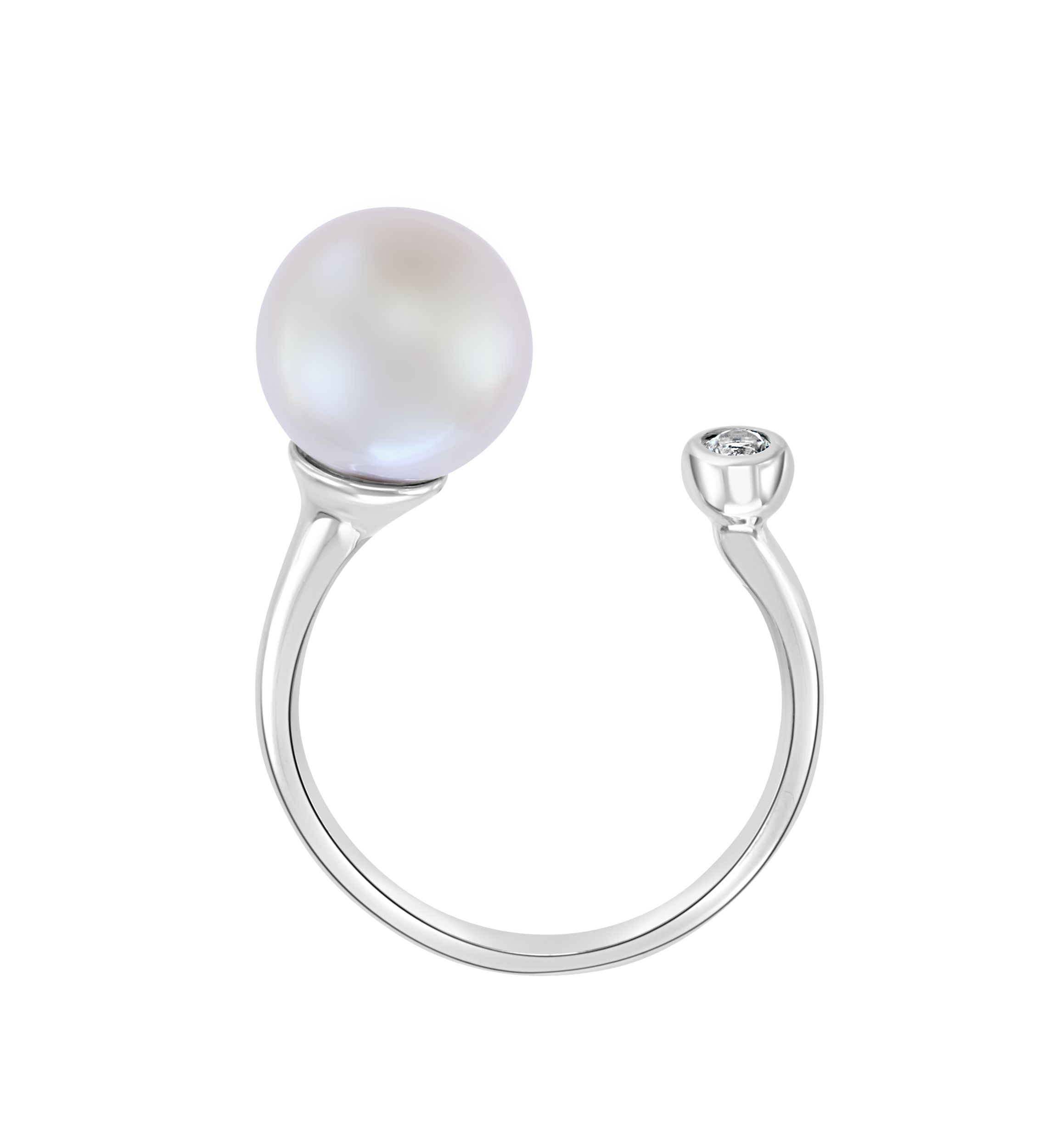 Freshwater Pearl and White Sapphire Ring in Sterling Silver 