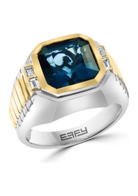 Effy Men's 1/6 Ct. T.w. Diamond And 7.35 Ct. T.w. Blue Topaz Ring In Sterling Silver -  0617892774591