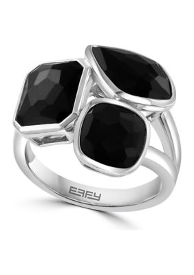 Effy Onyx Cluster Ring In Sterling Silver