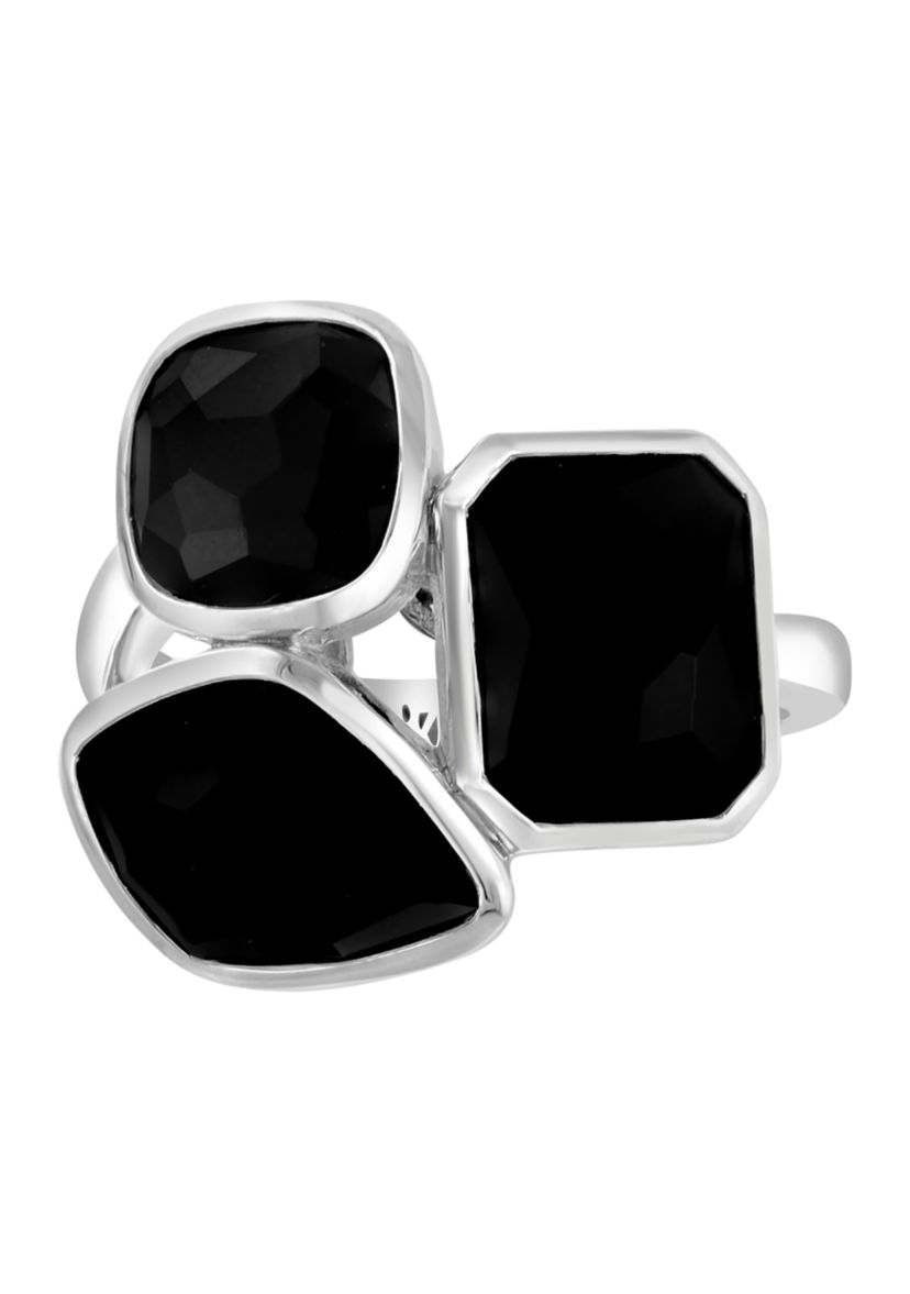 Onyx Cluster Ring in Sterling Silver