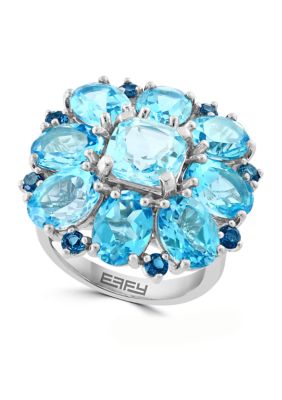 Effy Blue Topaz, London Blue Topaz, Sky Blue Topaz Cluster Flower Ring In Sterling Silver