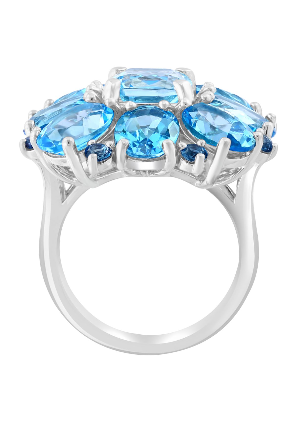 Blue Topaz, London Blue Topaz, Sky Blue Topaz Cluster Flower Ring In Sterling Silver 