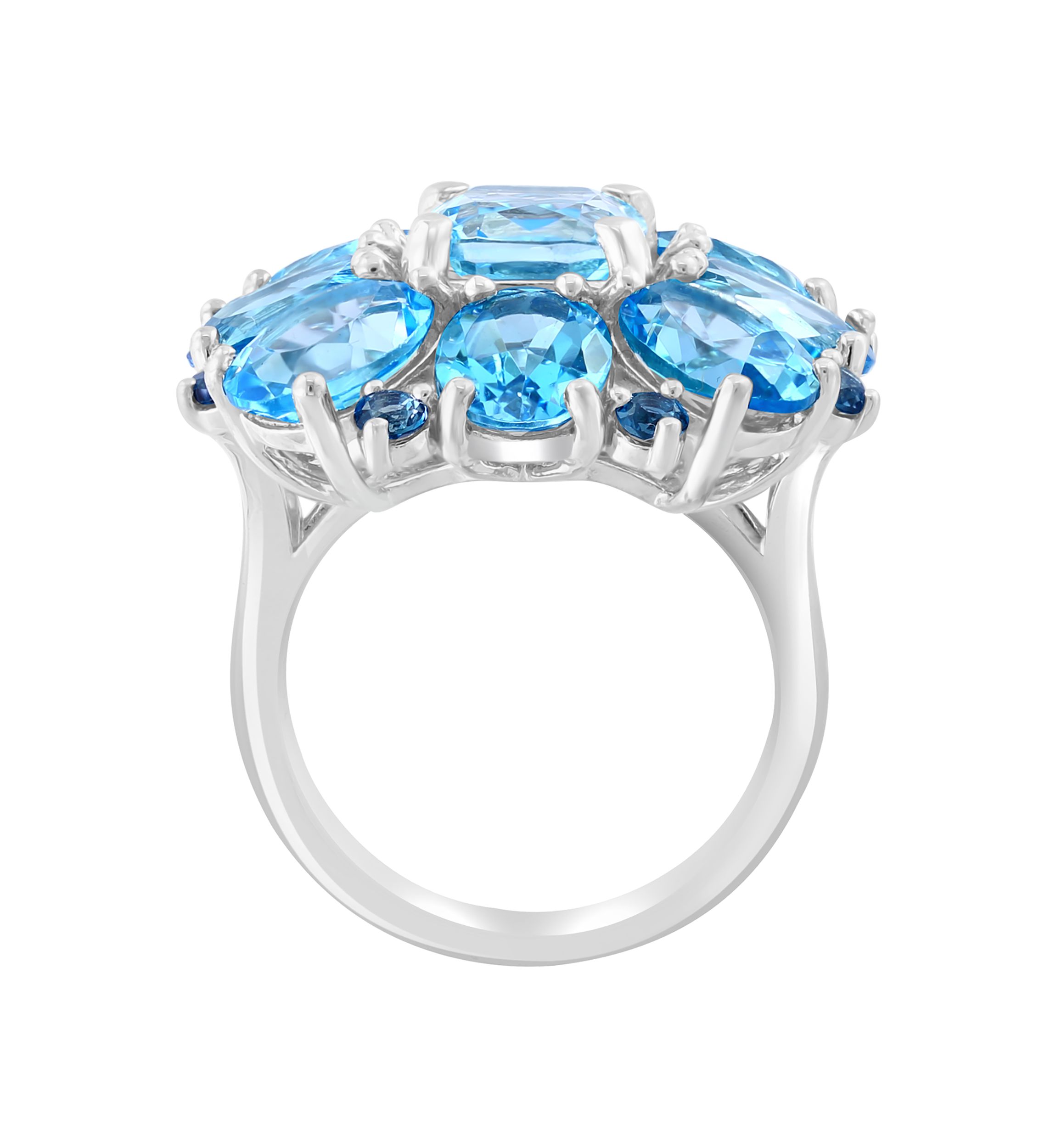 Blue Topaz, London Blue Topaz, Sky Blue Topaz Cluster Flower Ring In Sterling Silver 