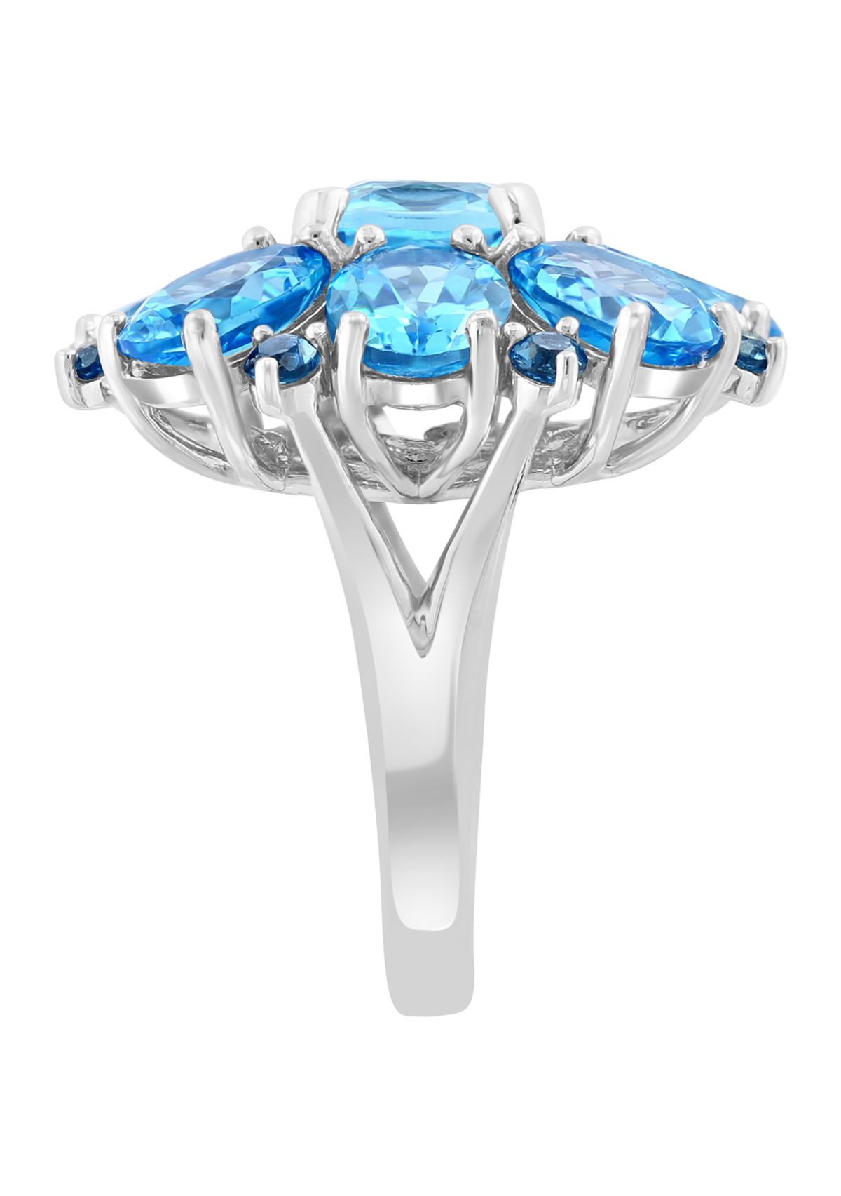 Blue Topaz, London Blue Topaz, Sky Blue Topaz Cluster Flower Ring In Sterling Silver 