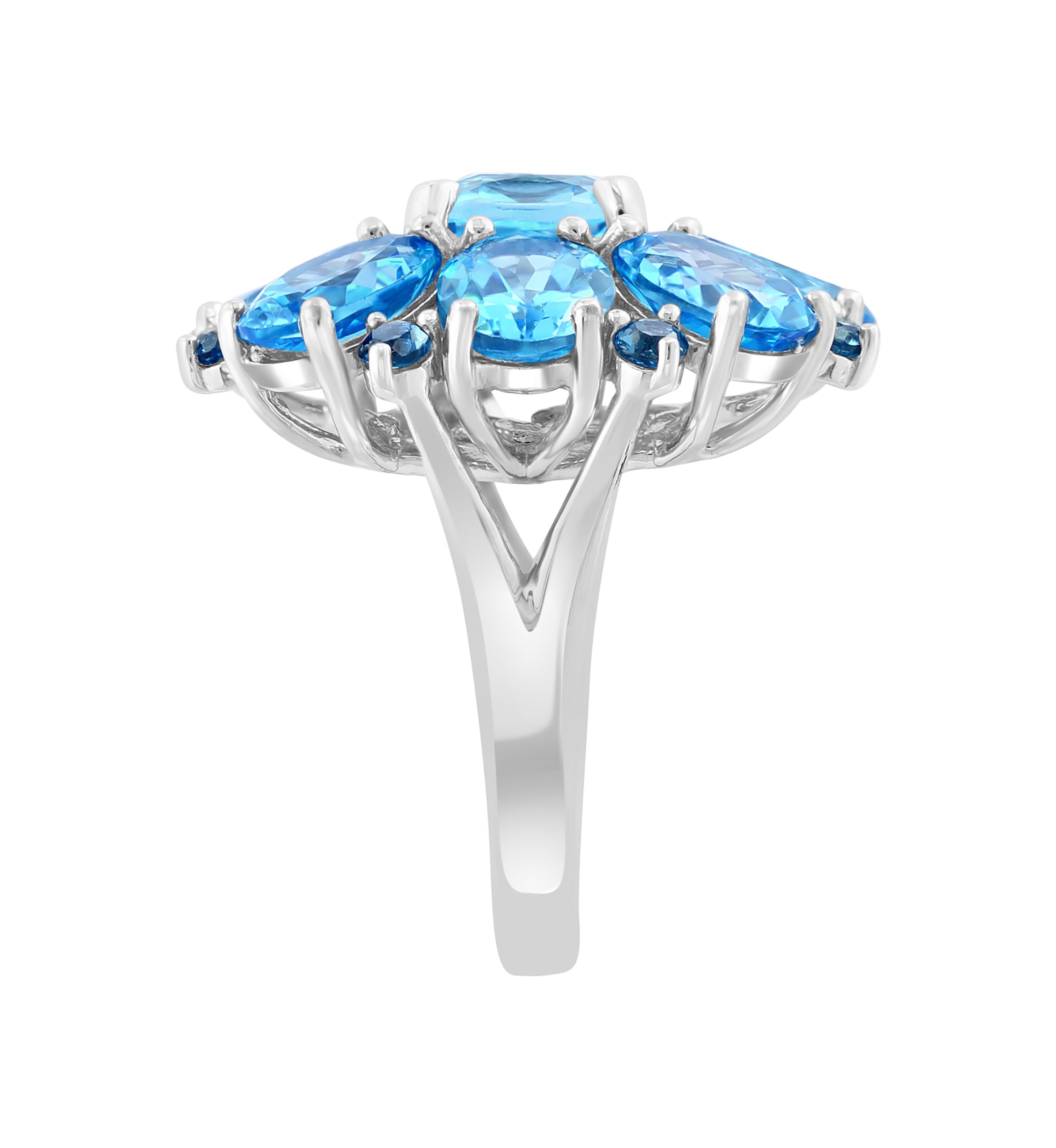 Blue Topaz, London Blue Topaz, Sky Blue Topaz Cluster Flower Ring In Sterling Silver 