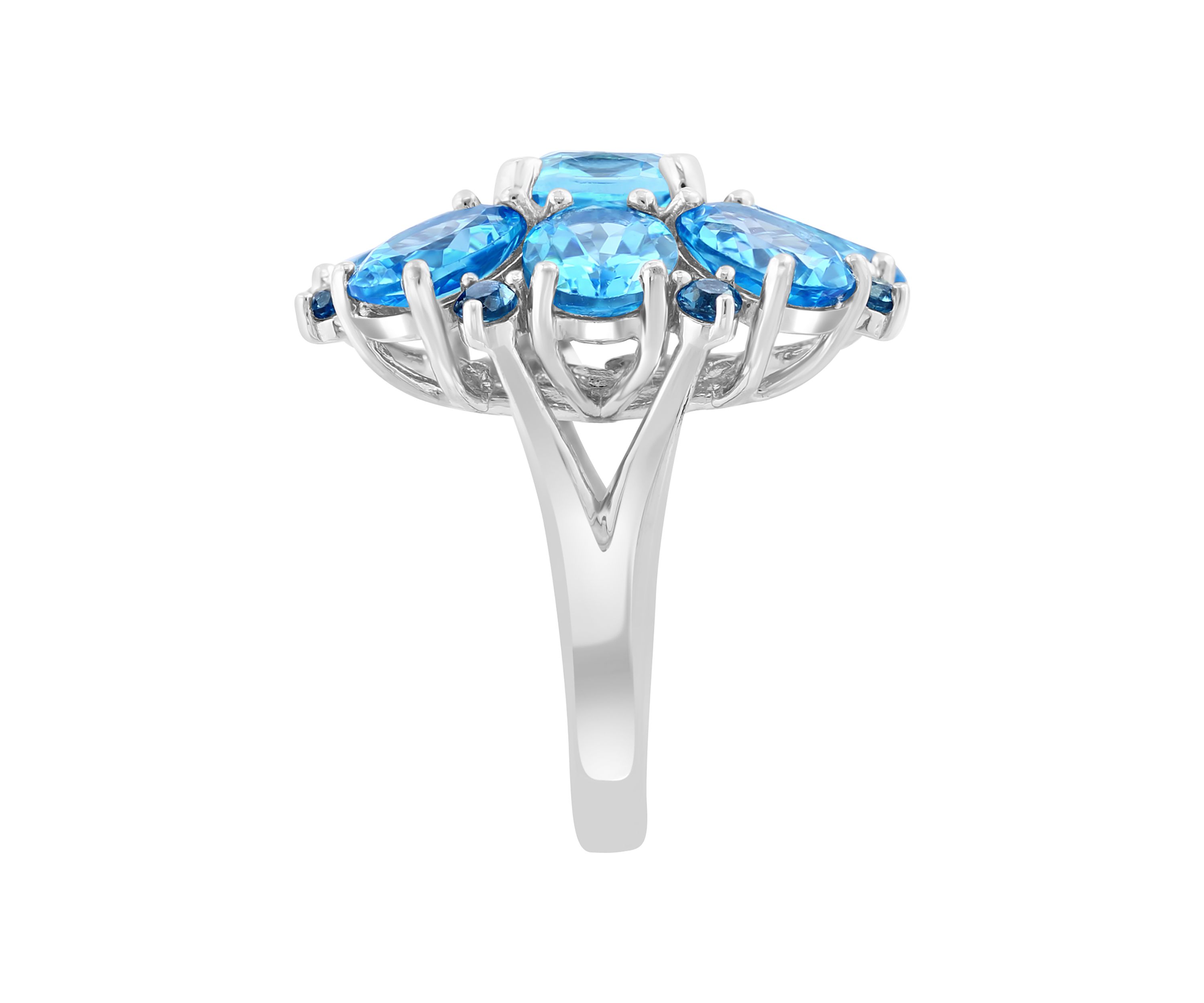 Blue Topaz, London Blue Topaz, Sky Blue Topaz Cluster Flower Ring In Sterling Silver 