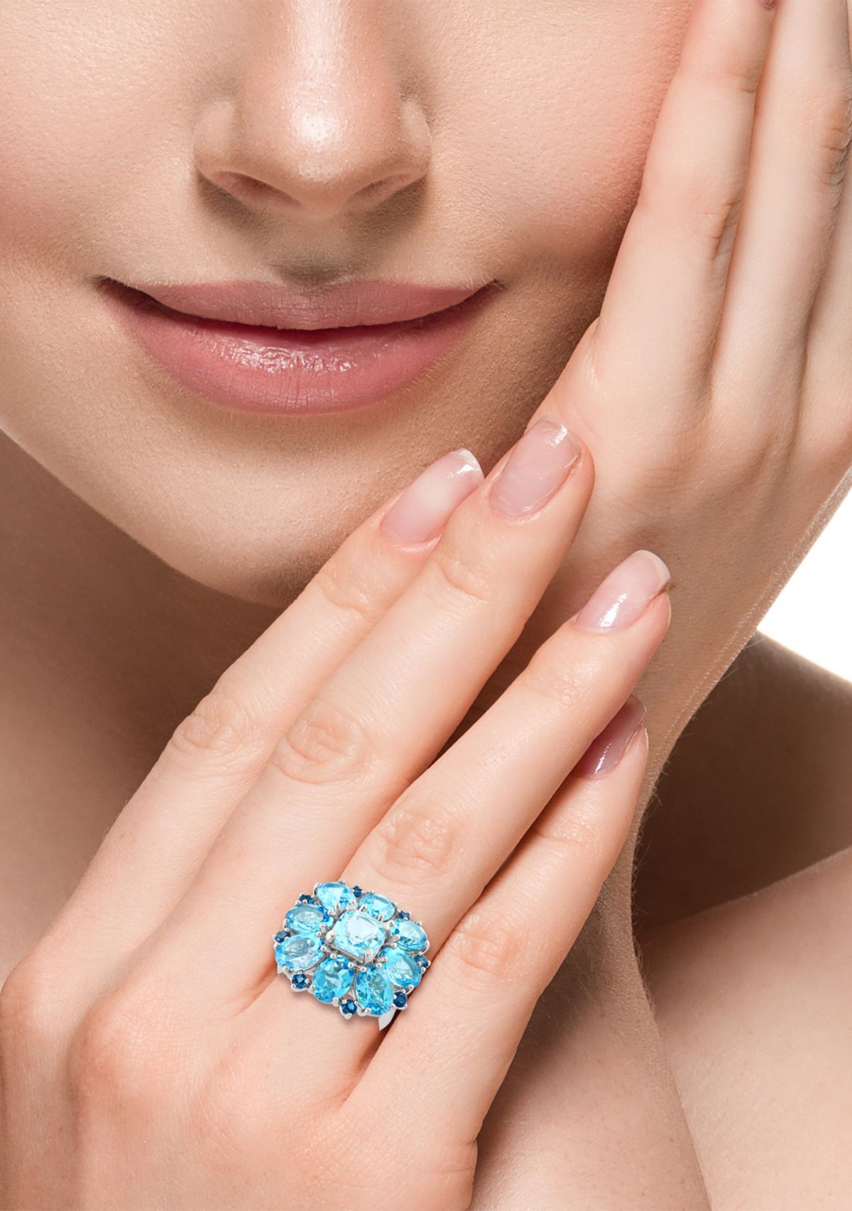 Blue Topaz, London Blue Topaz, Sky Blue Topaz Cluster Flower Ring In Sterling Silver 