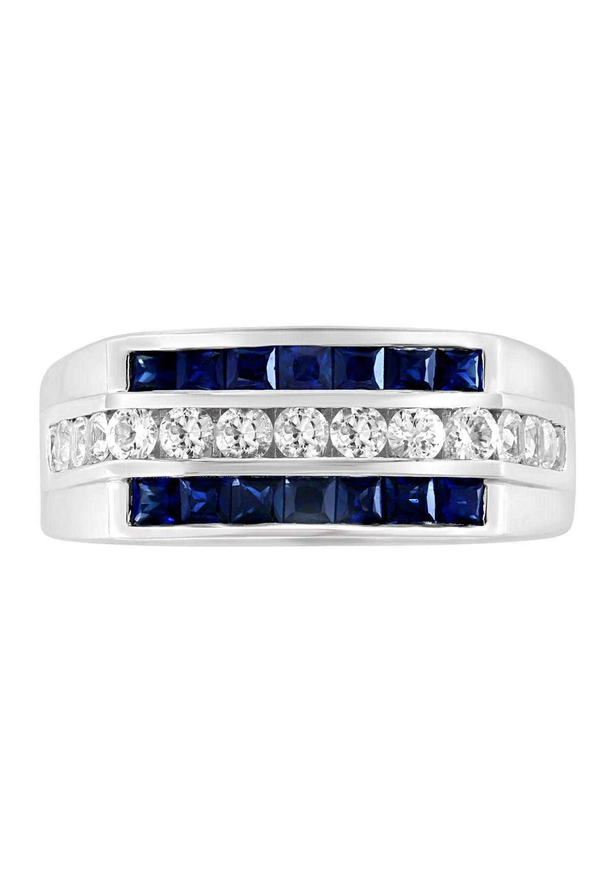 Mens Sapphire and White Sapphire Ring in Sterling Silver