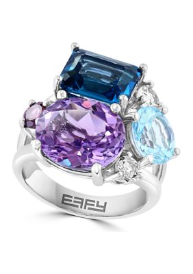 Effy Pink Amethyst, Blue Topaz, White Topaz, And Rhodolite Ring In Sterling Silver