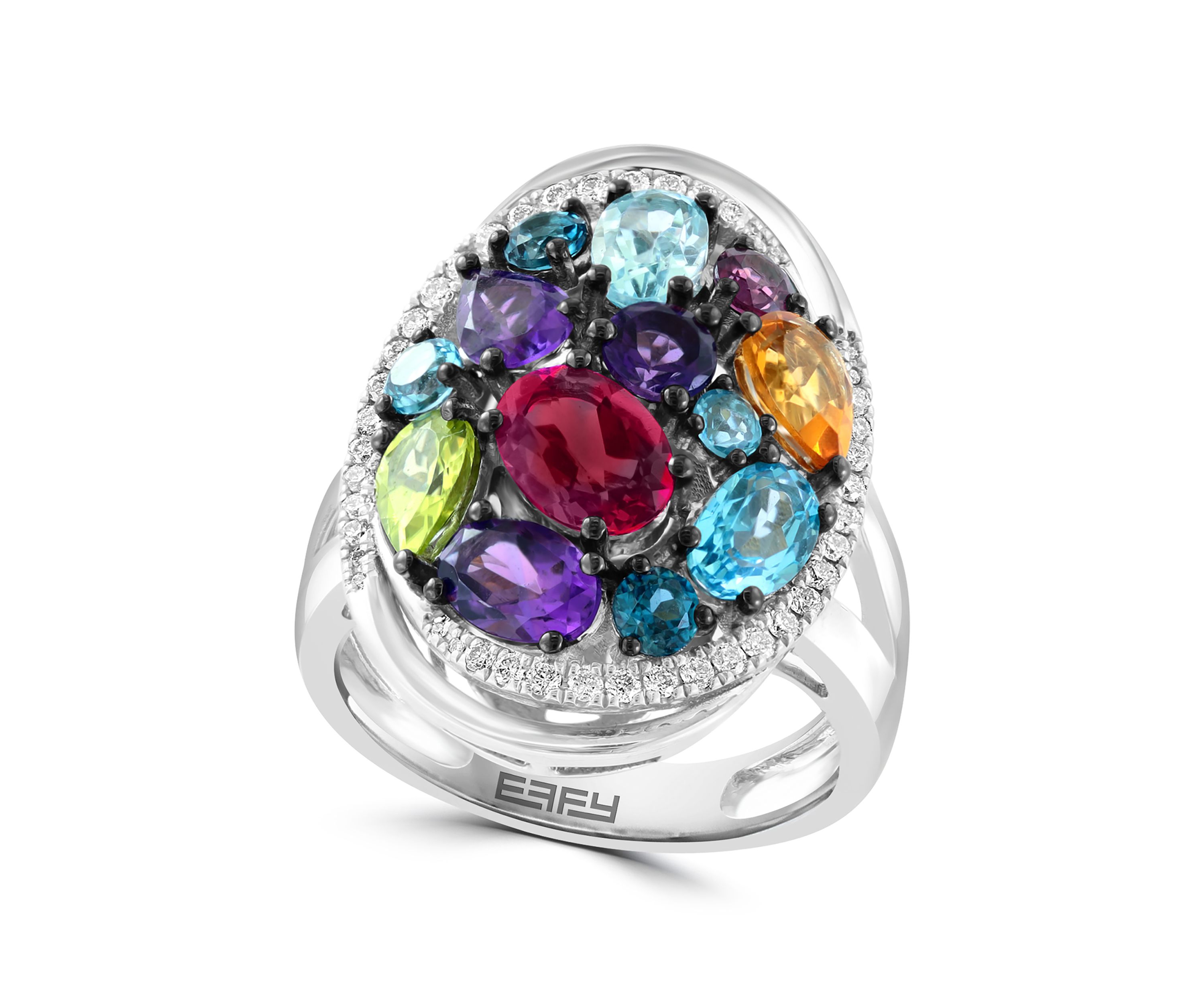 Sterling Silver Diamond, Multi Gemstone Ring 