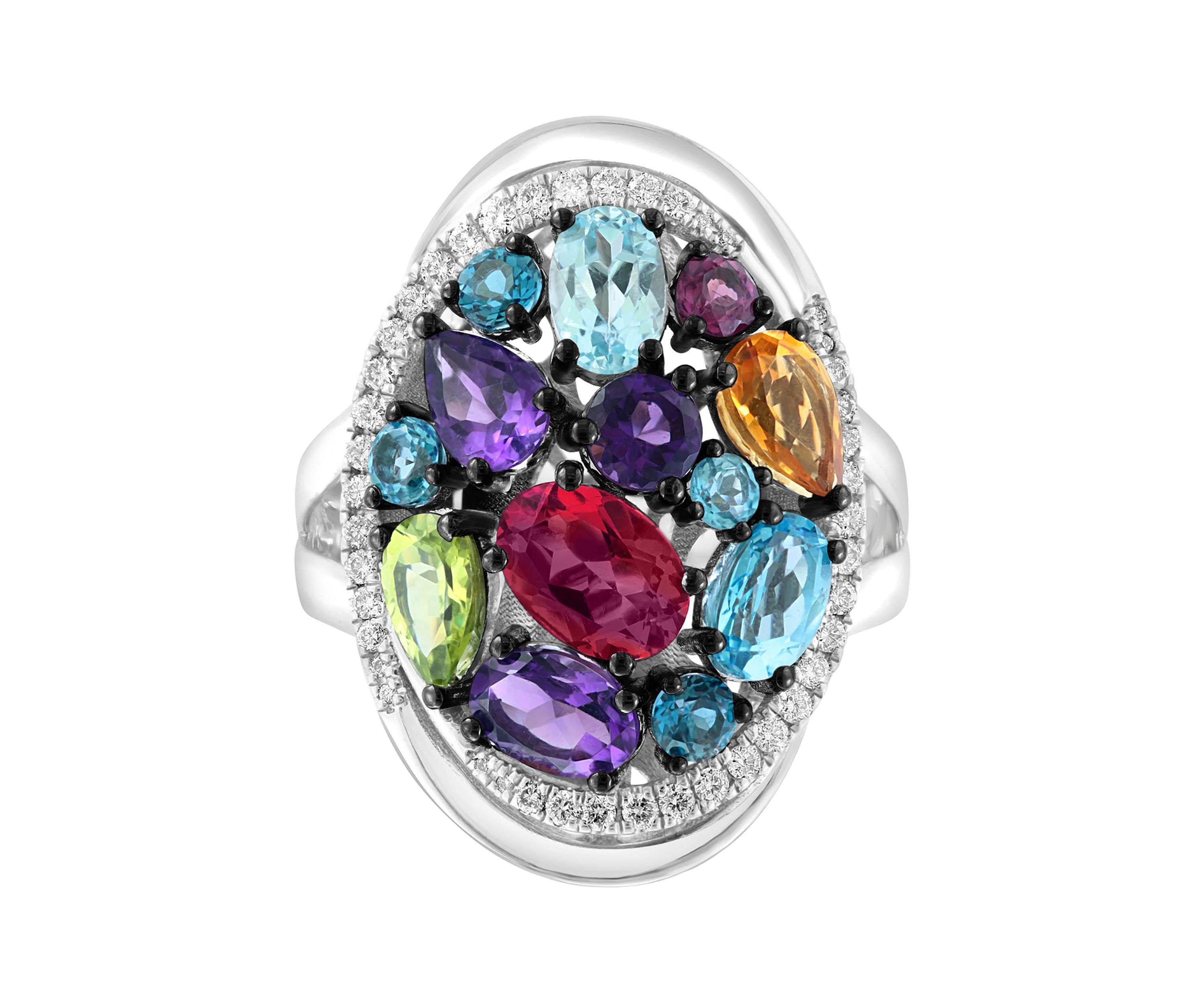 Sterling Silver Diamond, Multi Gemstone Ring 