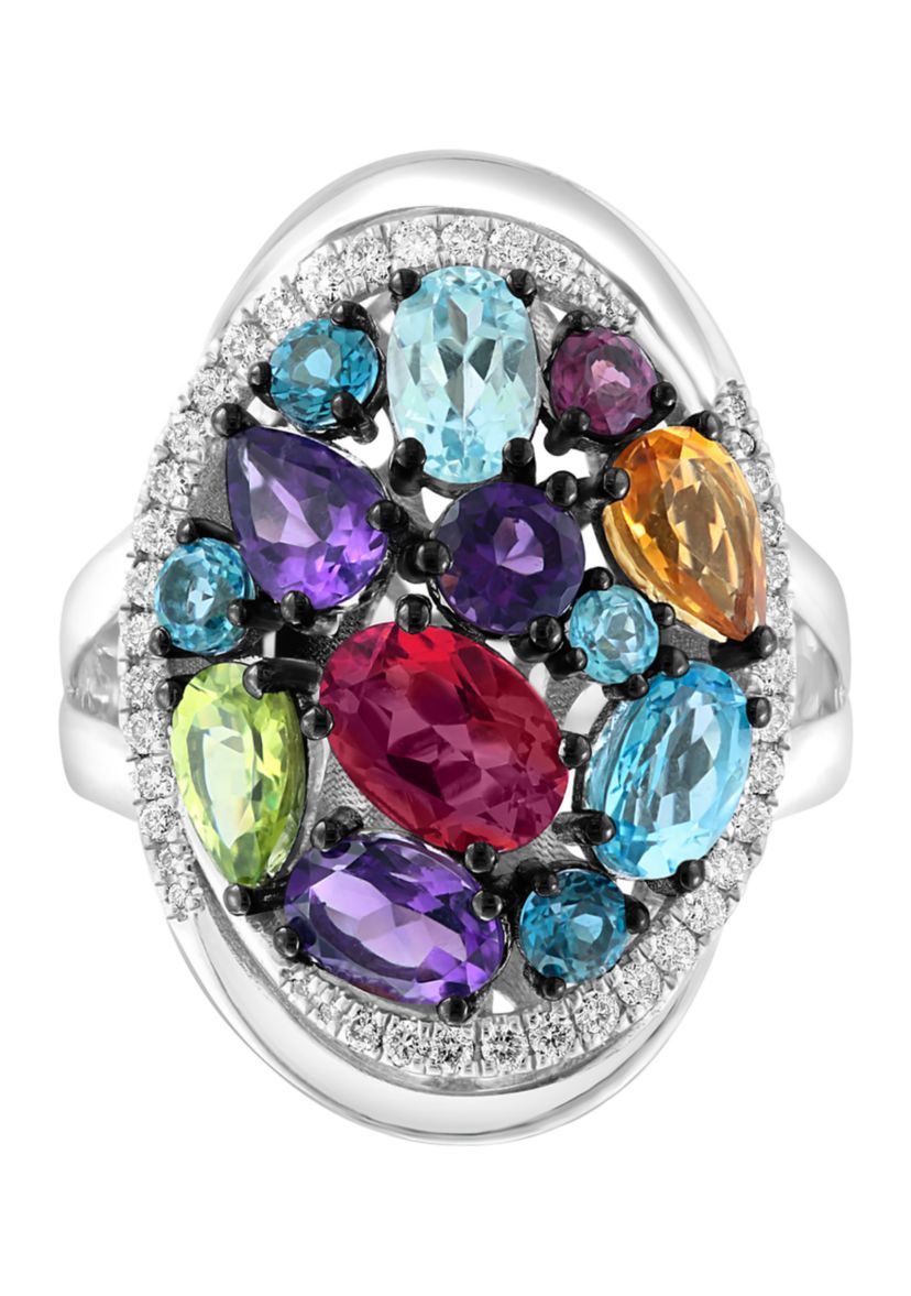 Sterling Silver Diamond, Multi Gemstone Ring 
