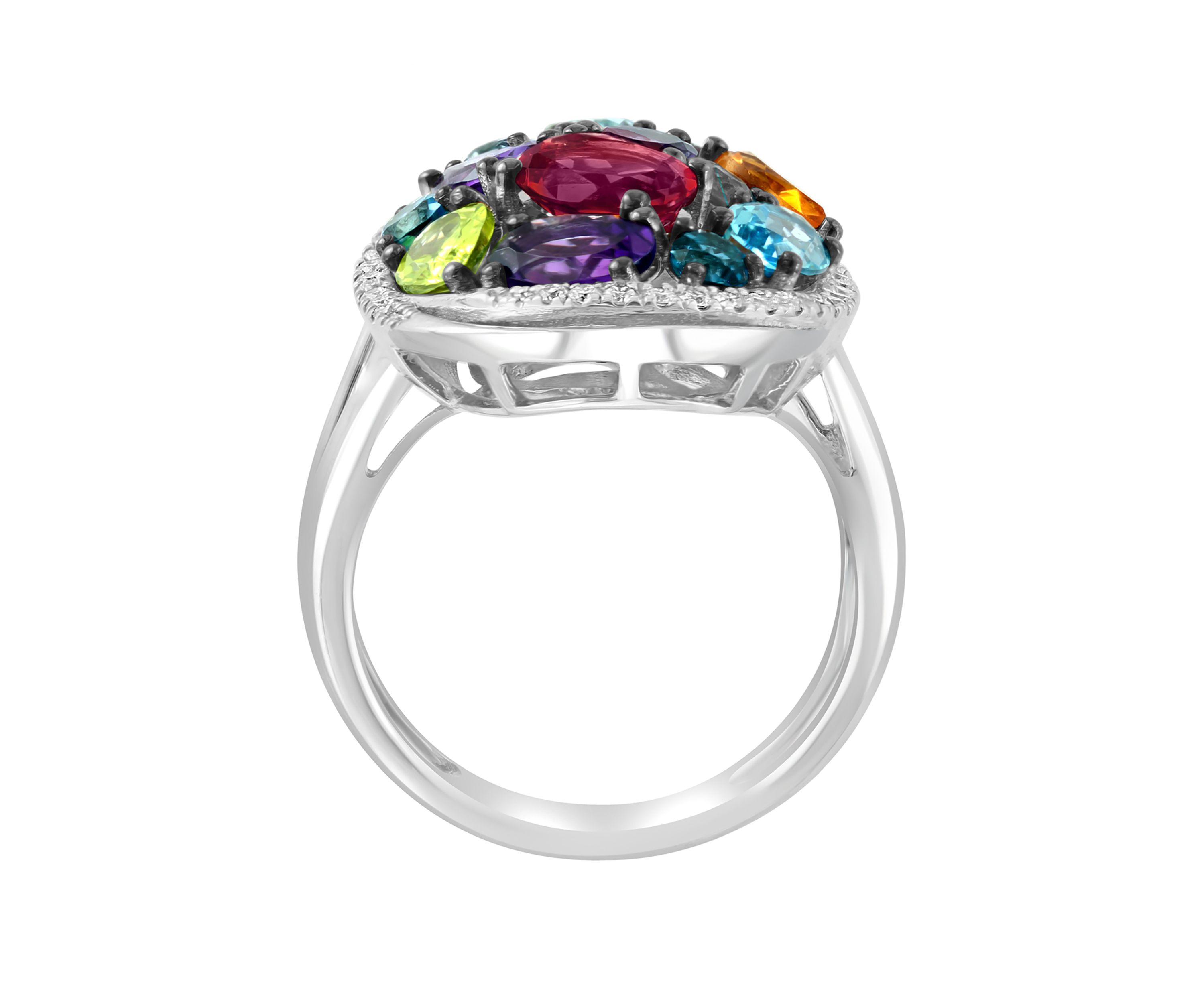 Sterling Silver Diamond, Multi Gemstone Ring 
