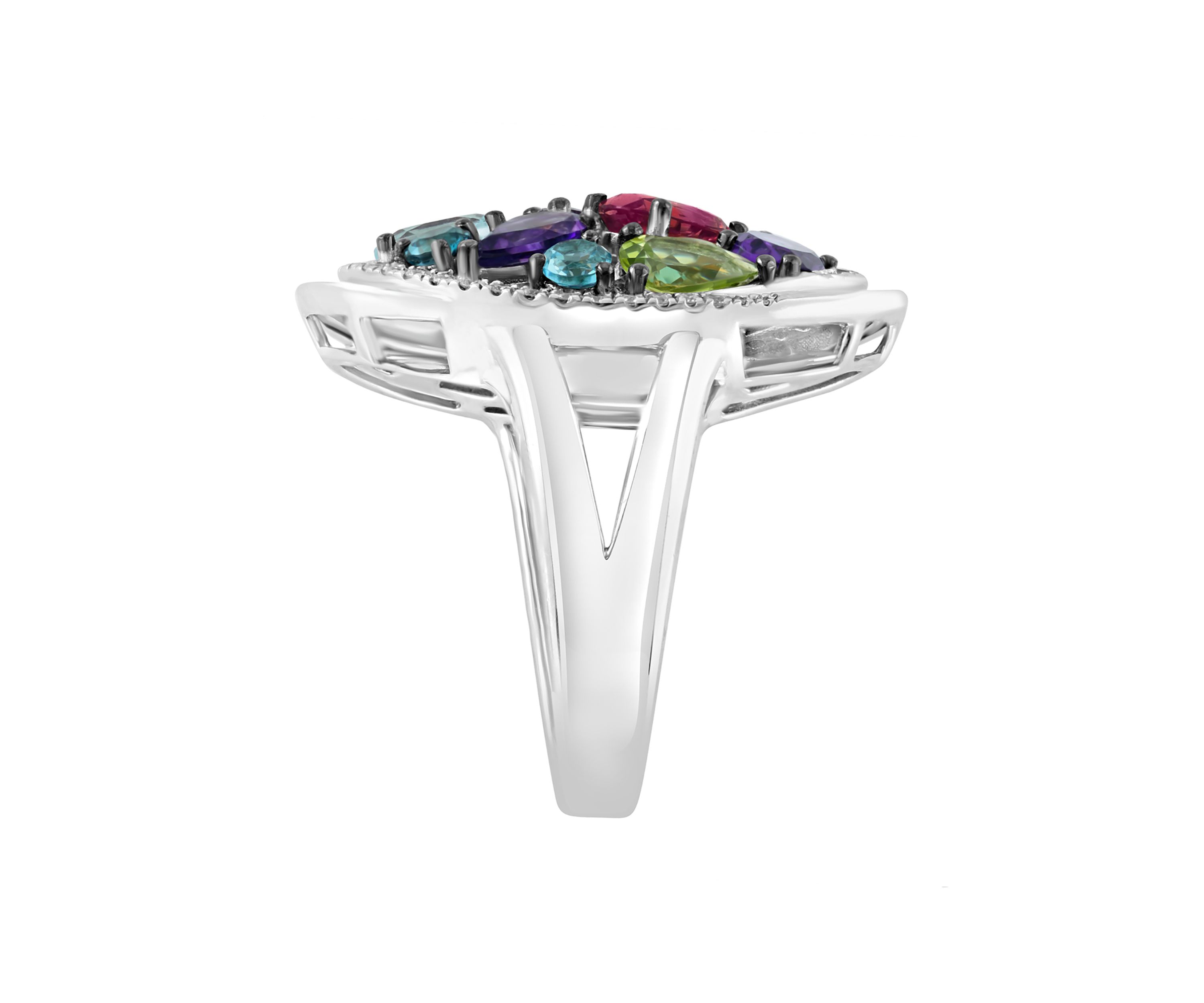 Sterling Silver Diamond, Multi Gemstone Ring 