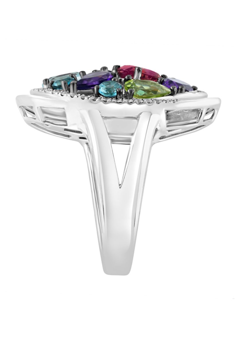 Sterling Silver Diamond, Multi Gemstone Ring 