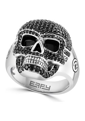 Effy Men's Black Spinel Skull Ring In Sterling Silver