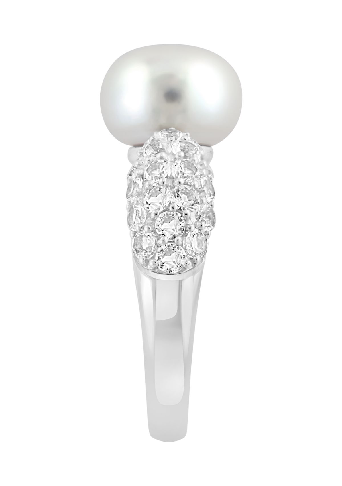 White Topaz and Freshwater Pearl Ring in Sterling Silver