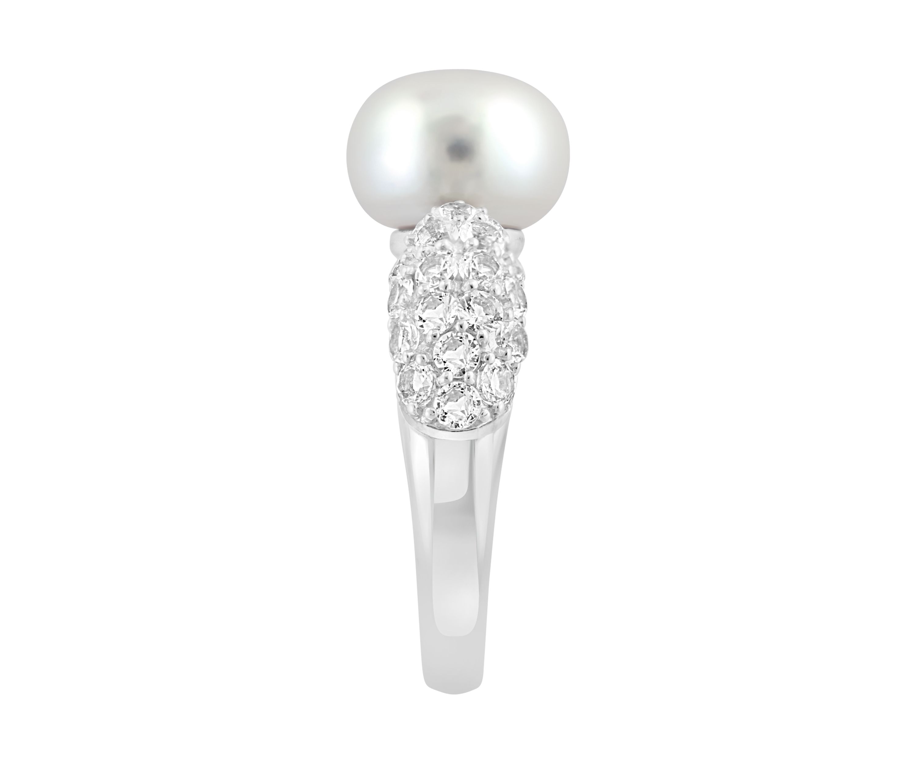 White Topaz and Freshwater Pearl Ring in Sterling Silver