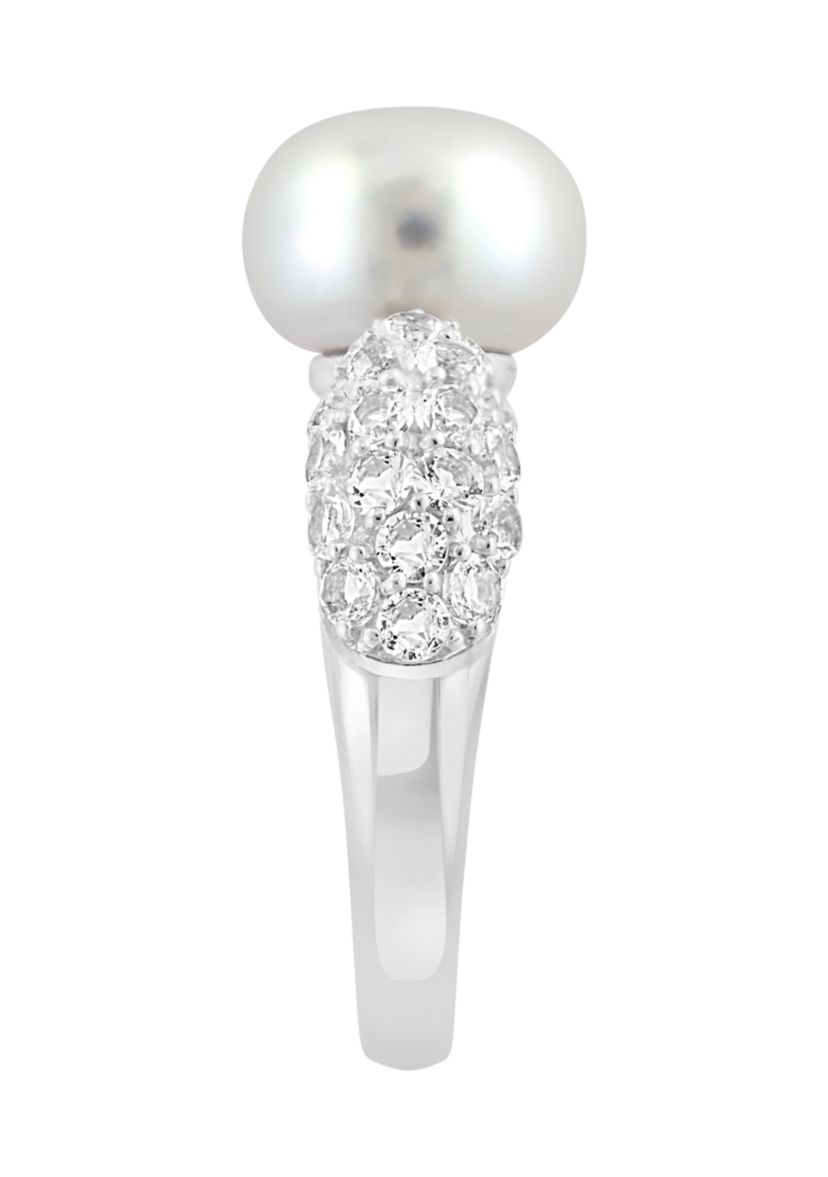 White Topaz and Freshwater Pearl Ring in Sterling Silver