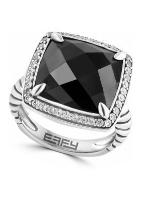 Effy White Topaz And Onyx Ring In Sterling Silver, 7 -  0617892841811
