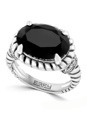 Effy White Topaz Onyx Cable Ring In Sterling Silver, 7 -  0617892841361