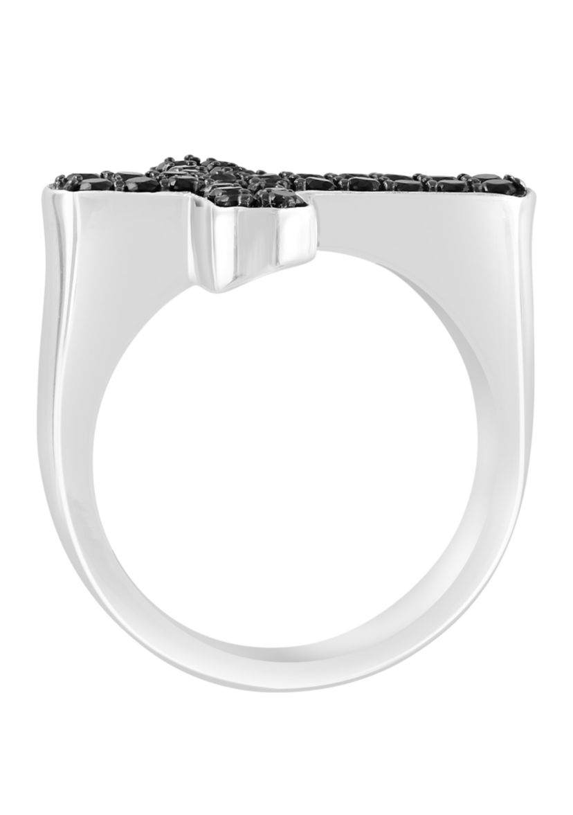 Mens Black Spinel Cross Ring in Sterling Silver