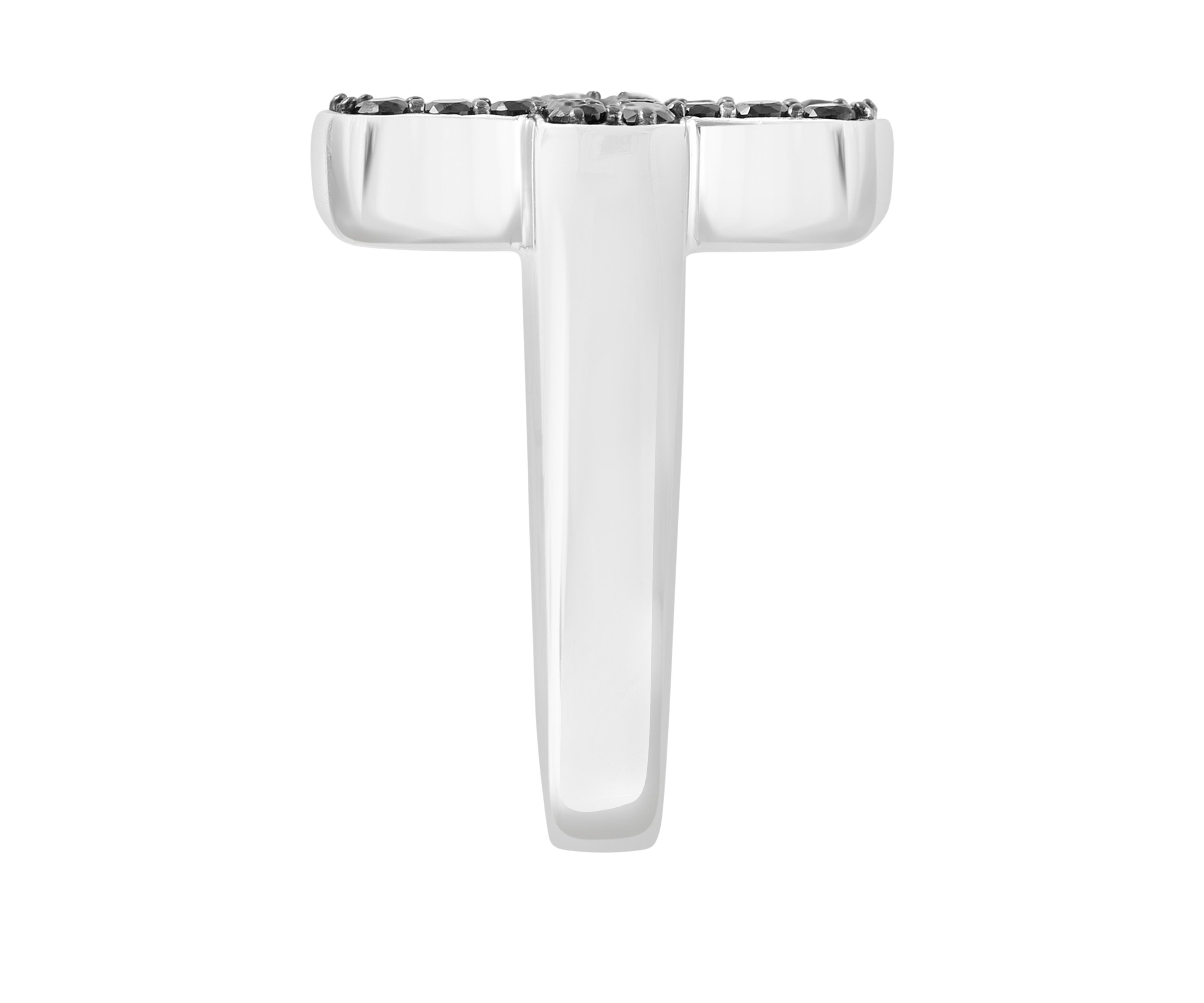Mens Black Spinel Cross Ring in Sterling Silver