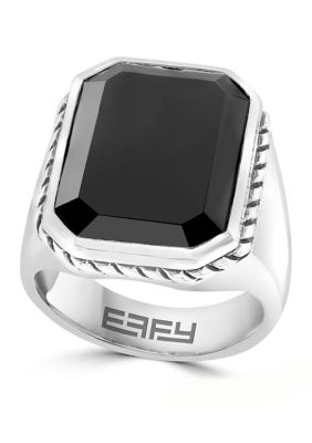 Effy Men's Black Emerald Cut Onyx Ring In Sterling Silver