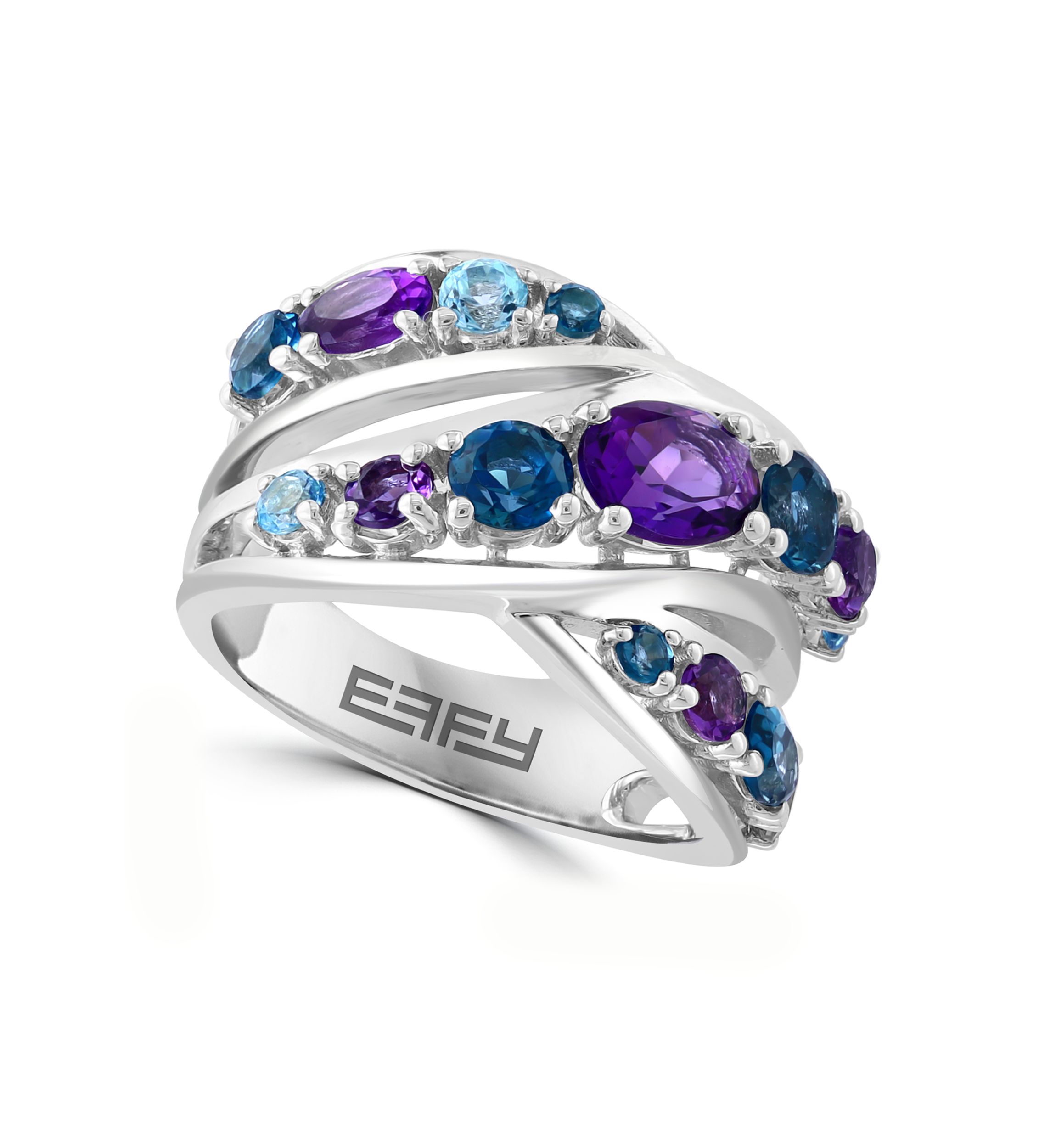 Amethyst, Blue Topaz and London Blue Topaz Ring in Sterling Silver
