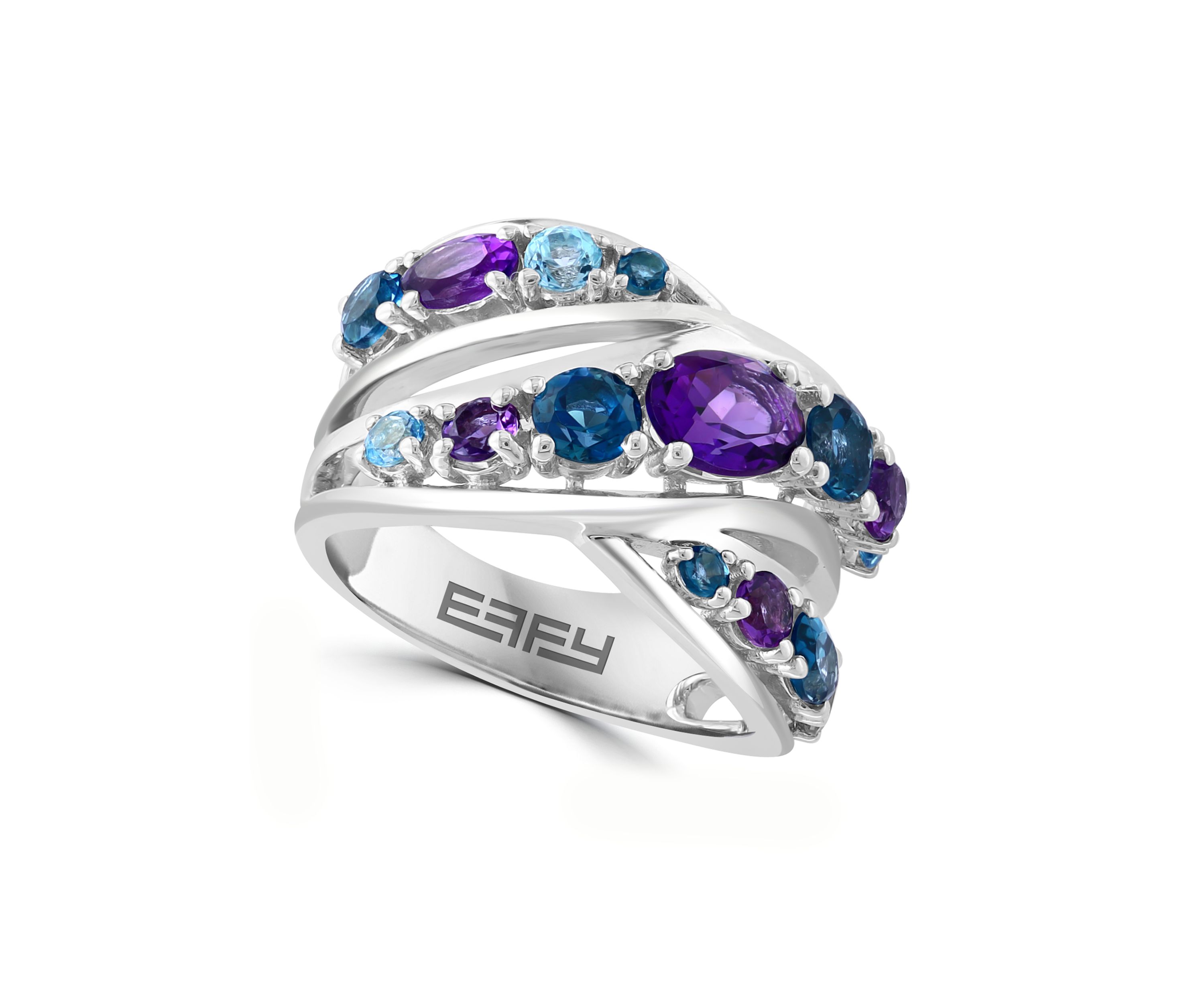 Amethyst, Blue Topaz and London Blue Topaz Ring in Sterling Silver