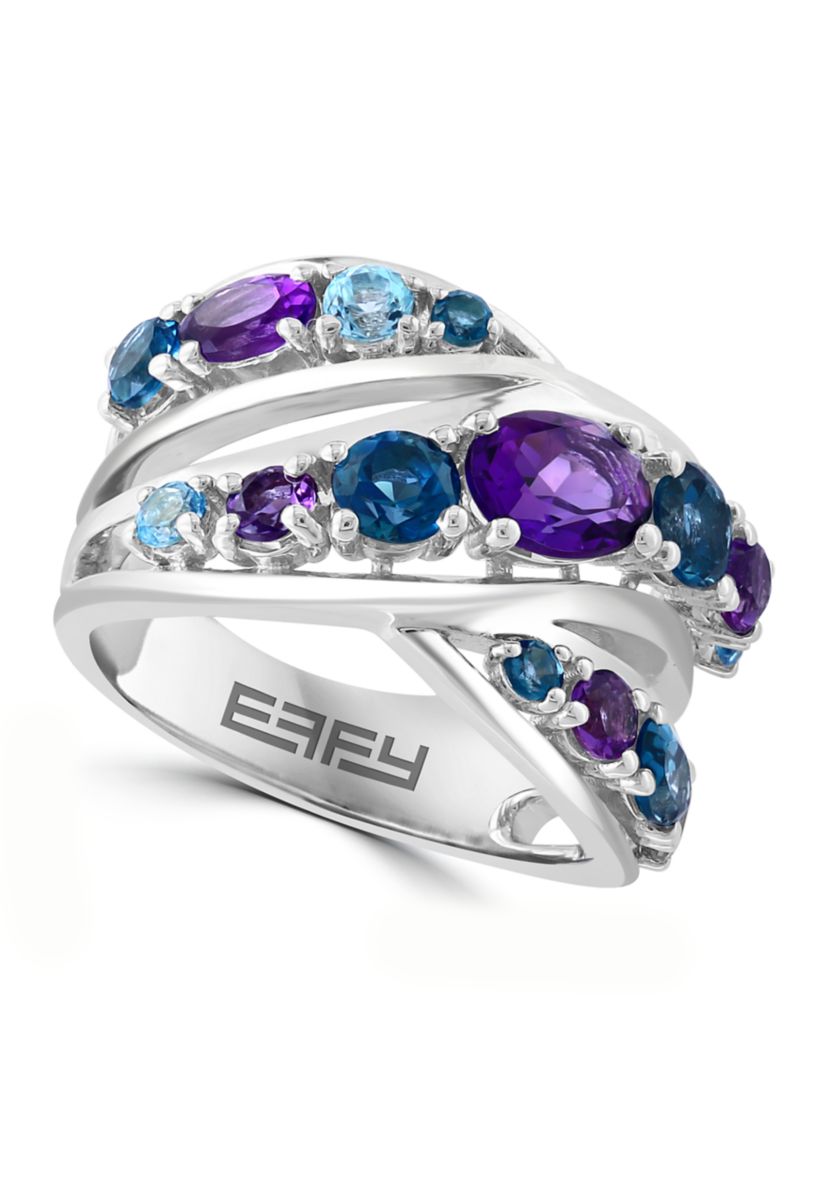 Amethyst, Blue Topaz and London Blue Topaz Ring in Sterling Silver