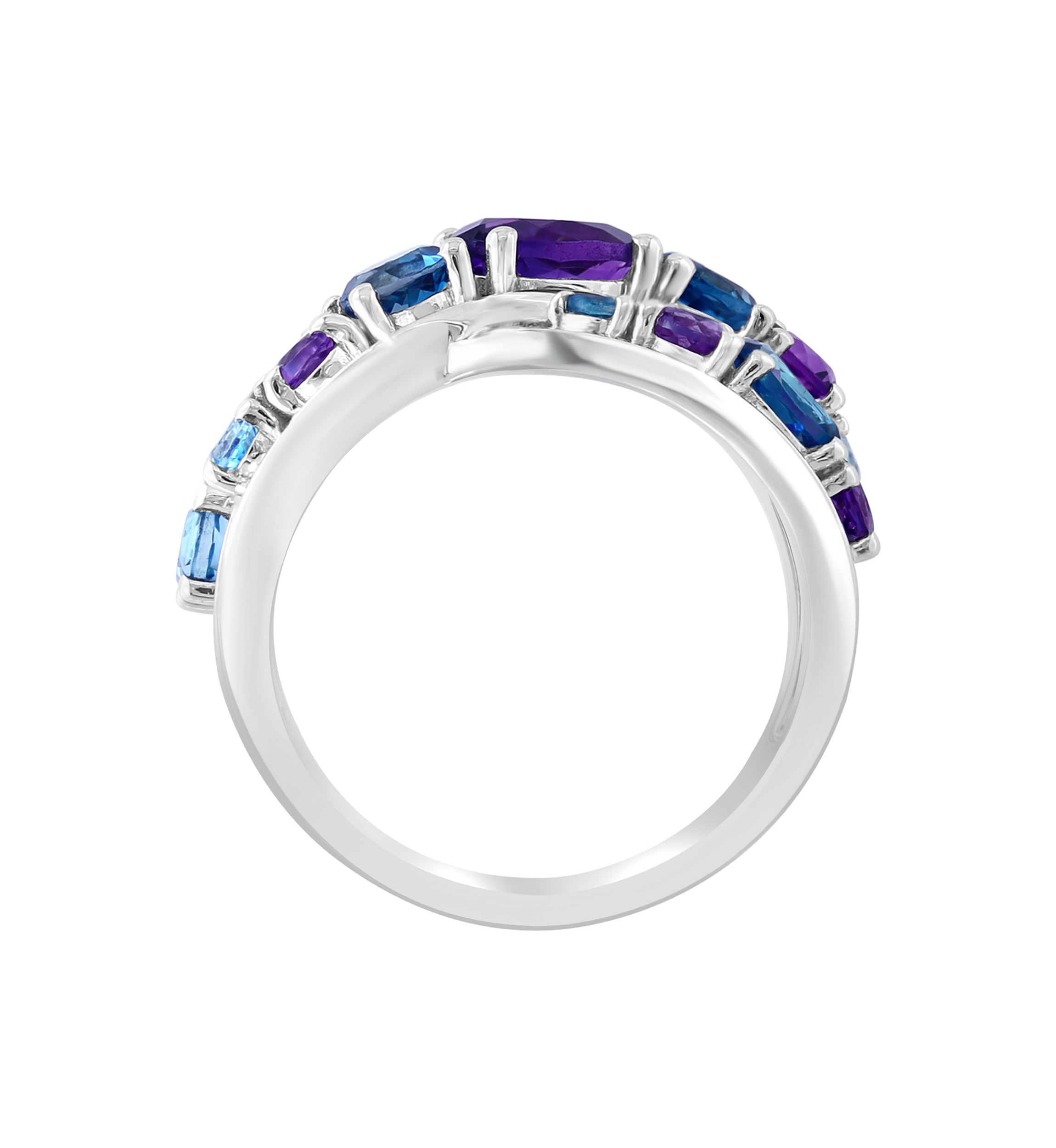 Amethyst, Blue Topaz and London Blue Topaz Ring in Sterling Silver
