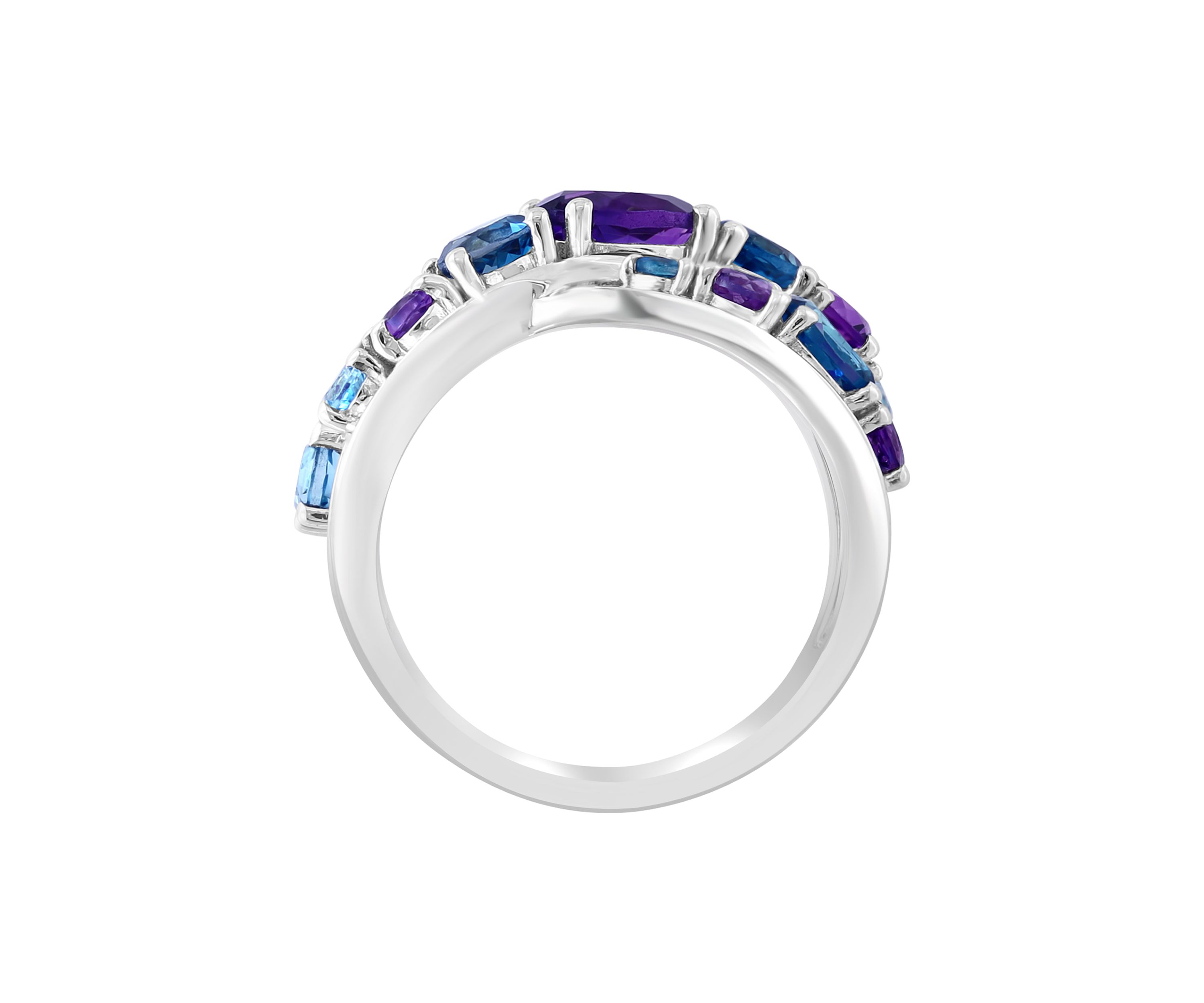 Amethyst, Blue Topaz and London Blue Topaz Ring in Sterling Silver