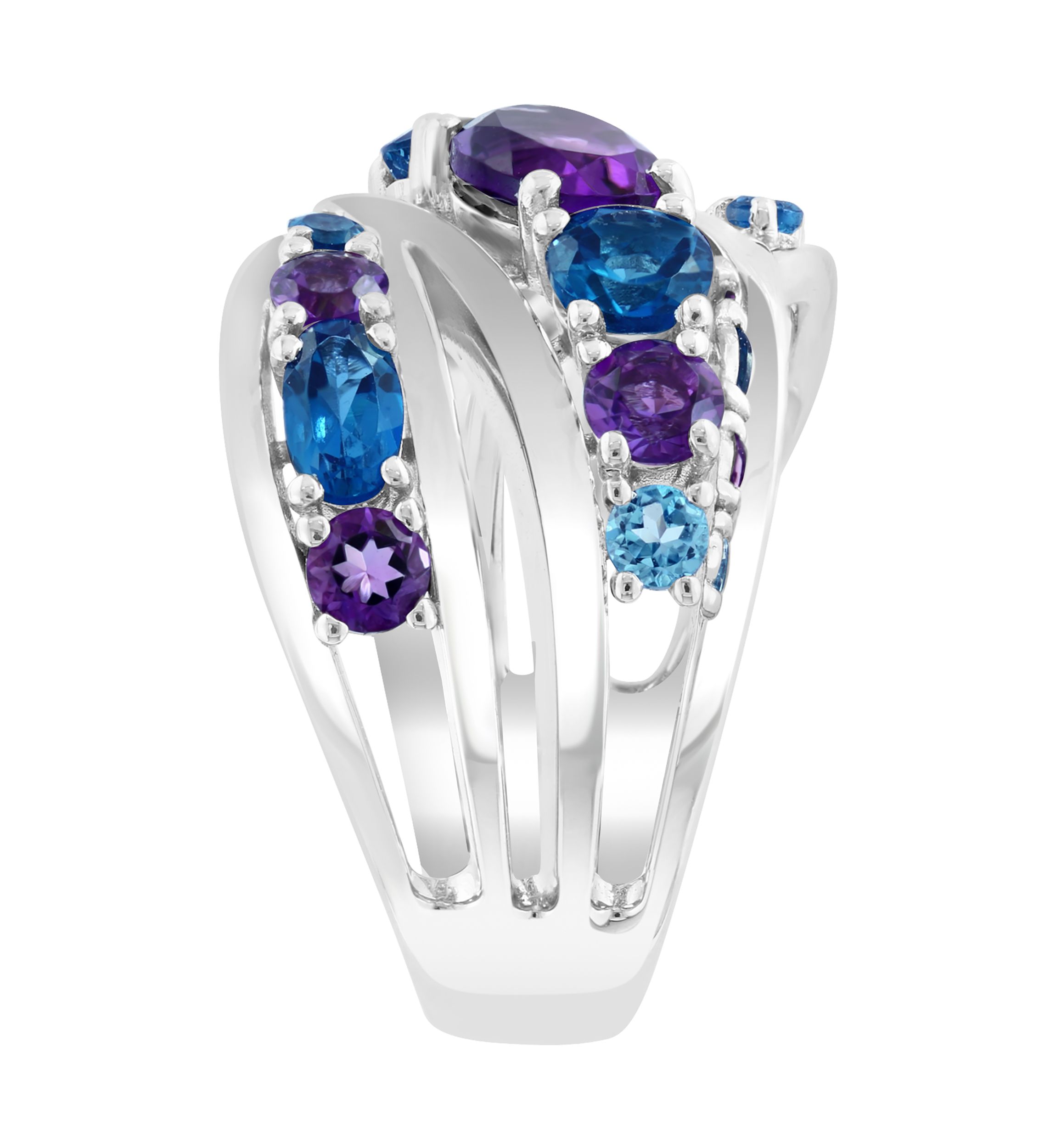 Amethyst, Blue Topaz and London Blue Topaz Ring in Sterling Silver