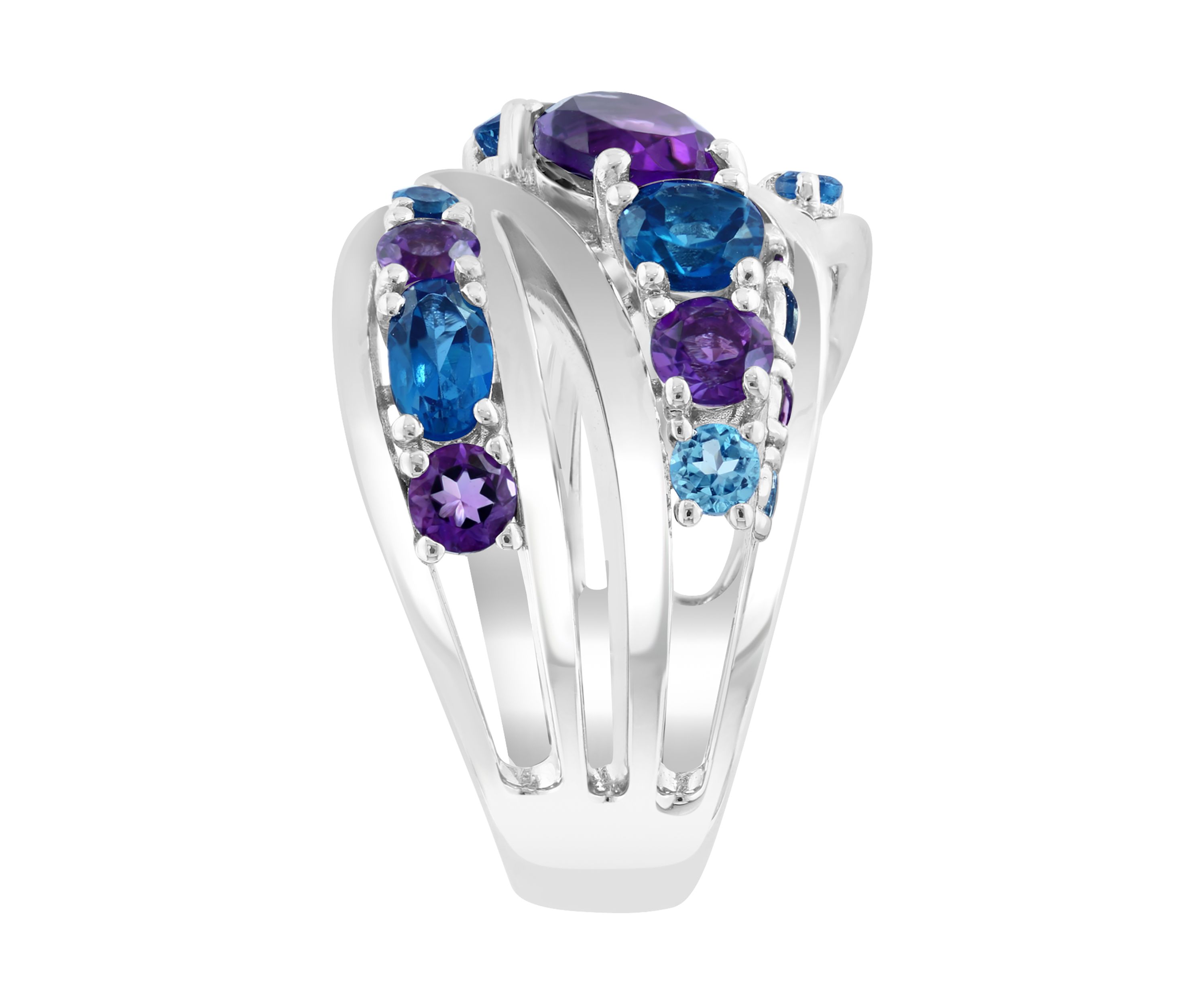 Amethyst, Blue Topaz and London Blue Topaz Ring in Sterling Silver