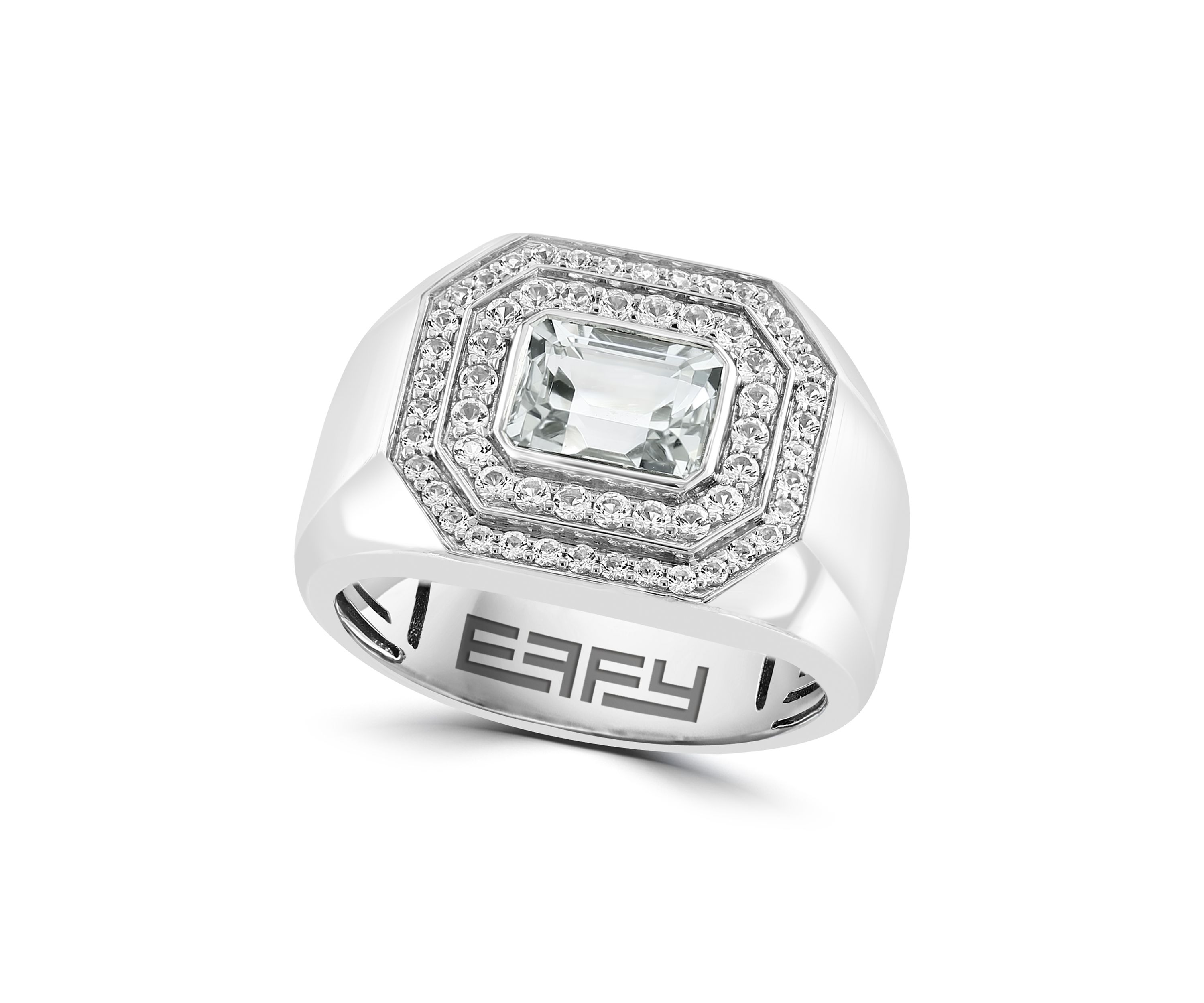 Mens White Topaz Ring in Sterling Silver 