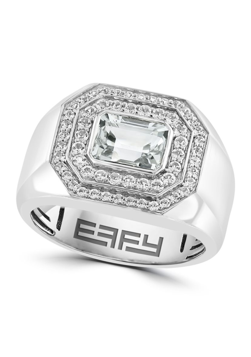 Mens White Topaz Ring in Sterling Silver 