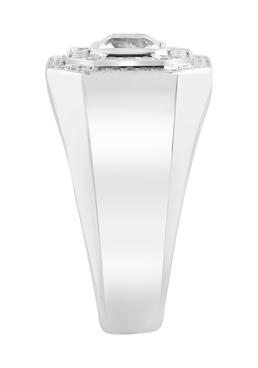Mens White Topaz Ring in Sterling Silver 
