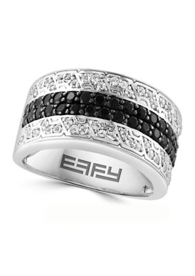 Effy Men's White Topaz, Black Spinel Ring In Sterling Silver