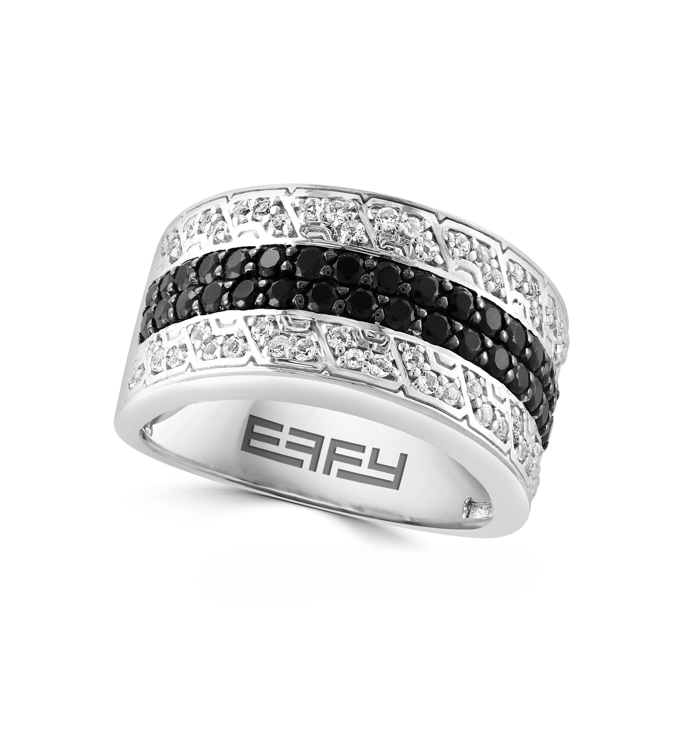 Mens White Topaz, Black Spinel Ring in Sterling Silver 