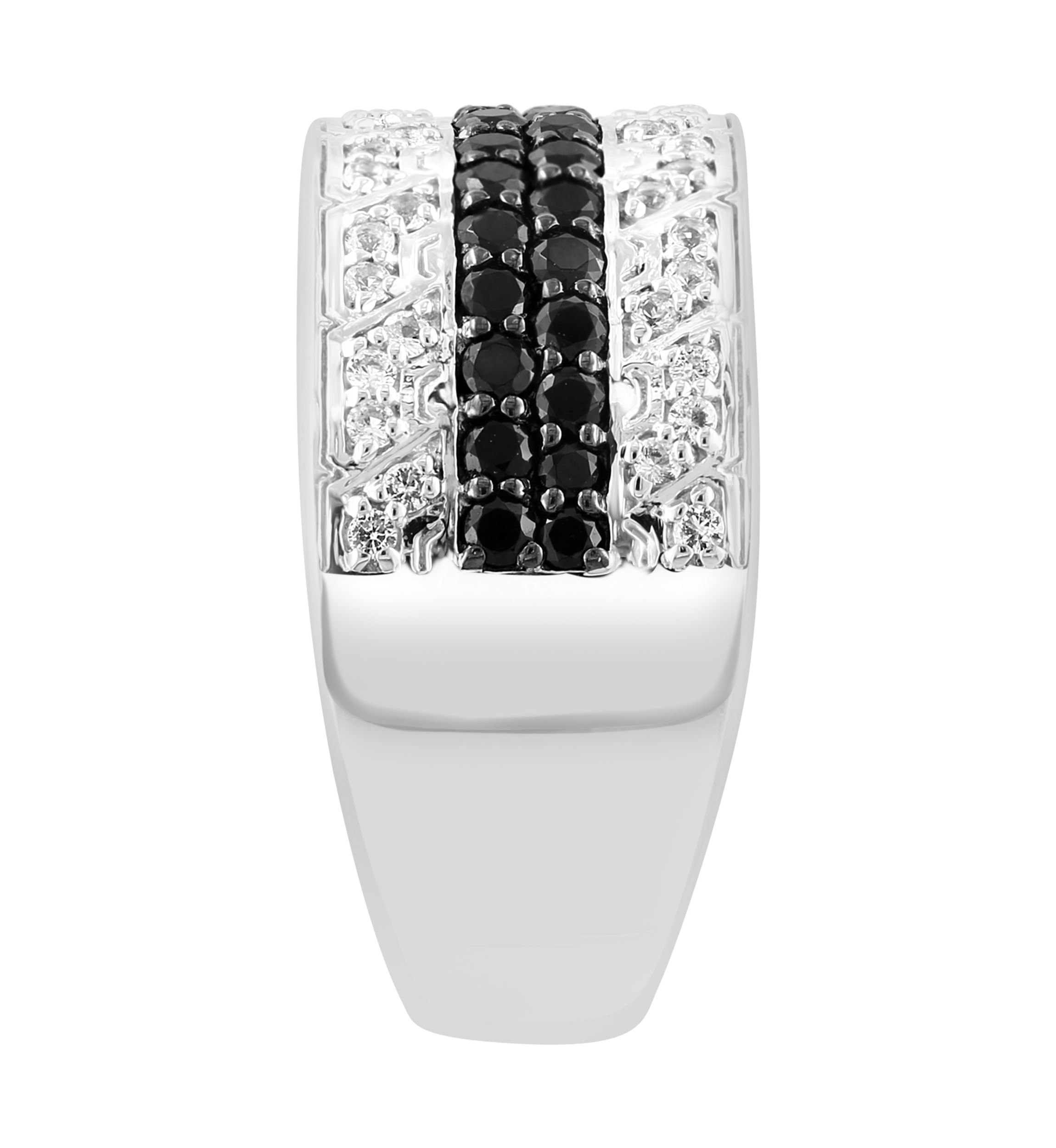 Mens White Topaz, Black Spinel Ring in Sterling Silver 