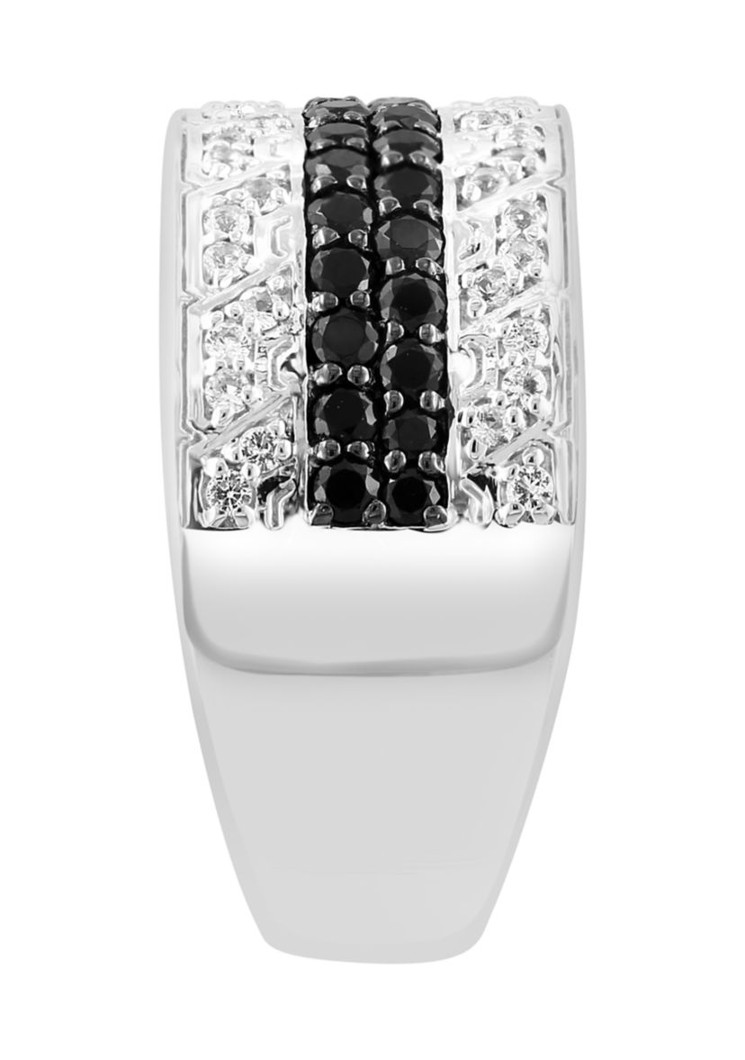 Mens White Topaz, Black Spinel Ring in Sterling Silver 