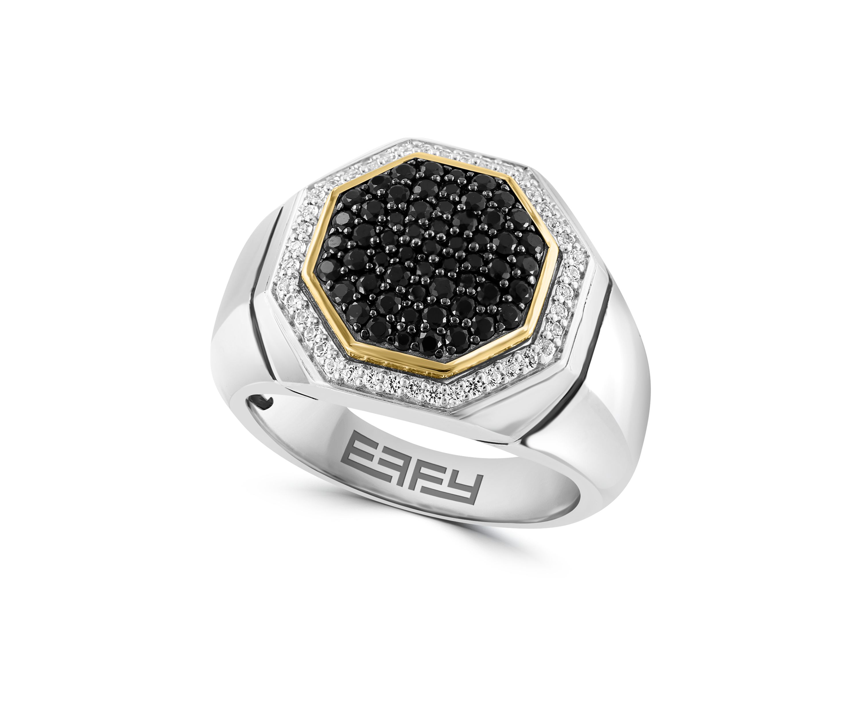 Mens White Sapphire, Black Spinel Ring in Gold Over Sterling Silver