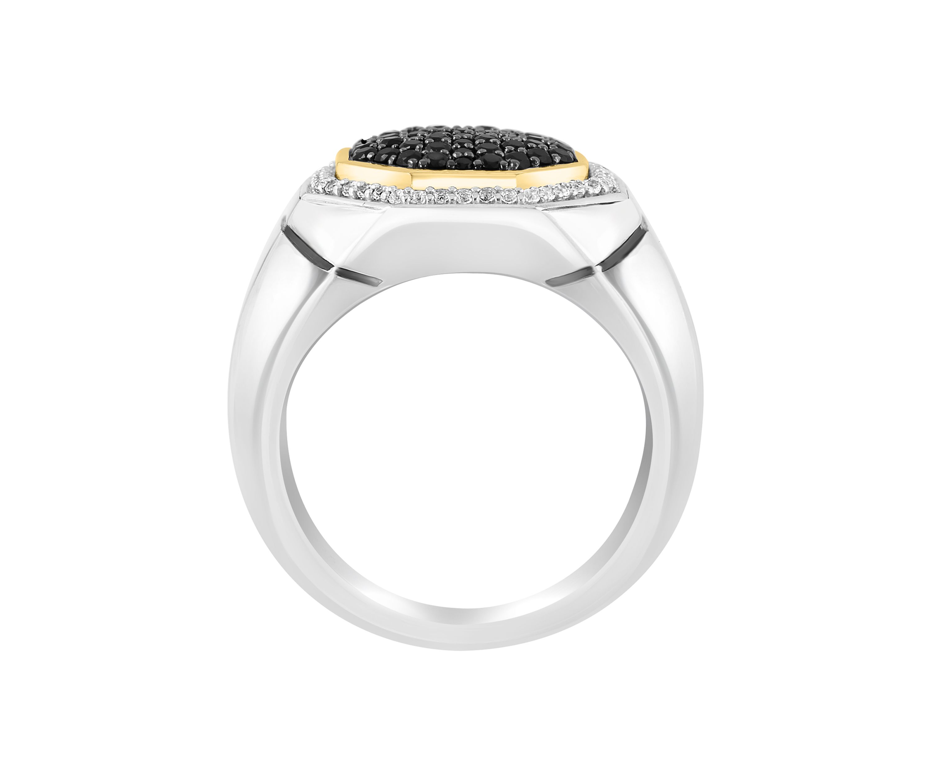 Mens White Sapphire, Black Spinel Ring in Gold Over Sterling Silver